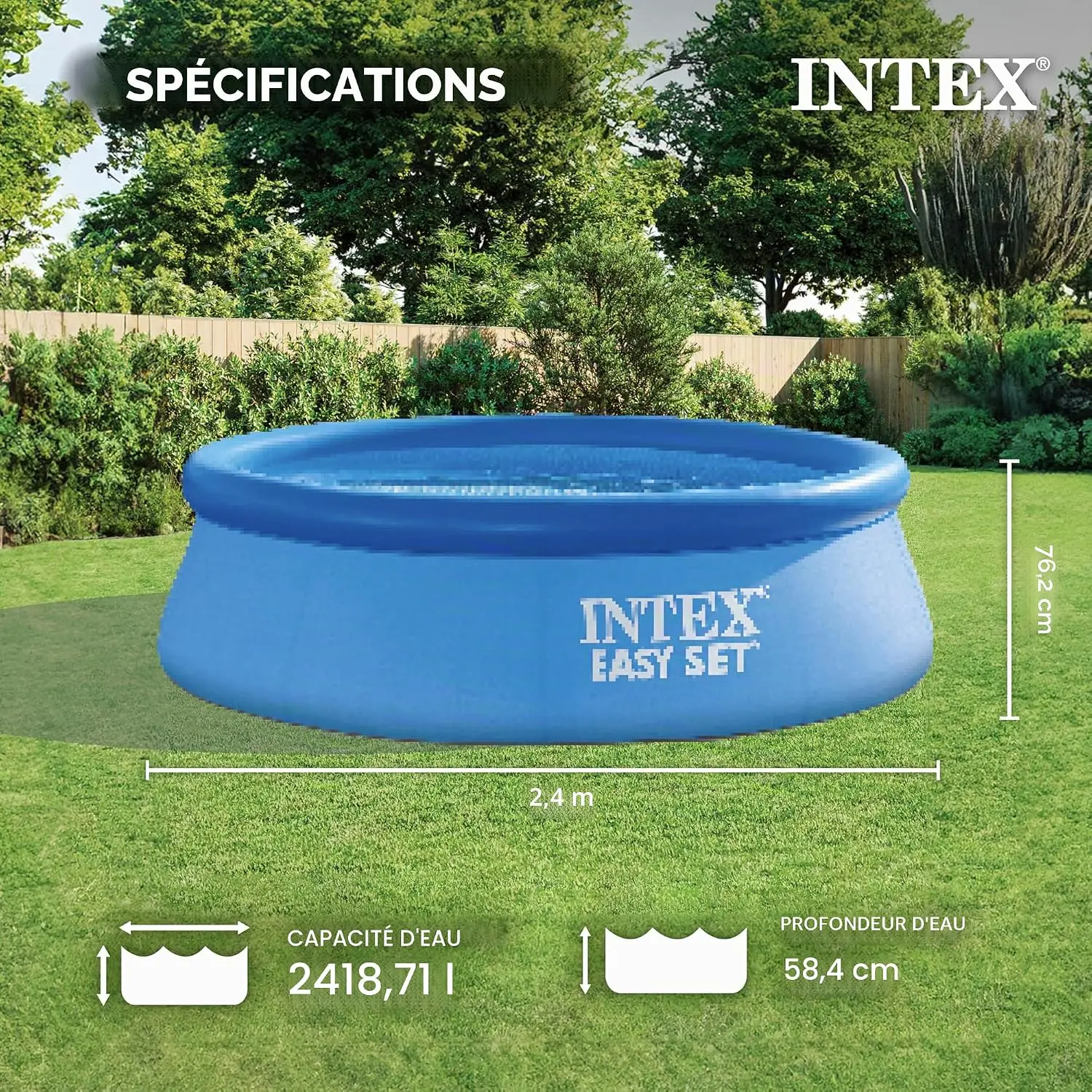 Piscine hors sol bleu 244 x 76 cm vue 2