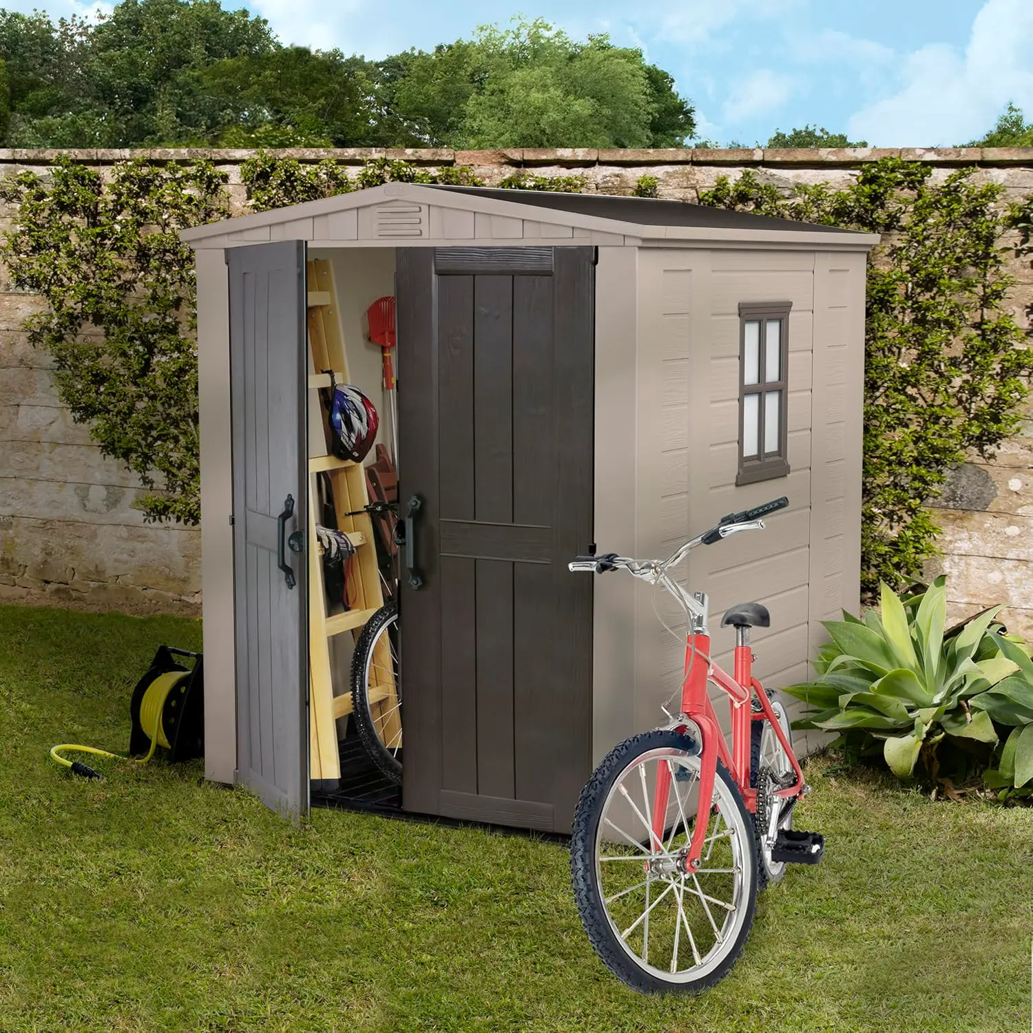 Abri de jardin en résine en acier beige 3,5 m² vue 6