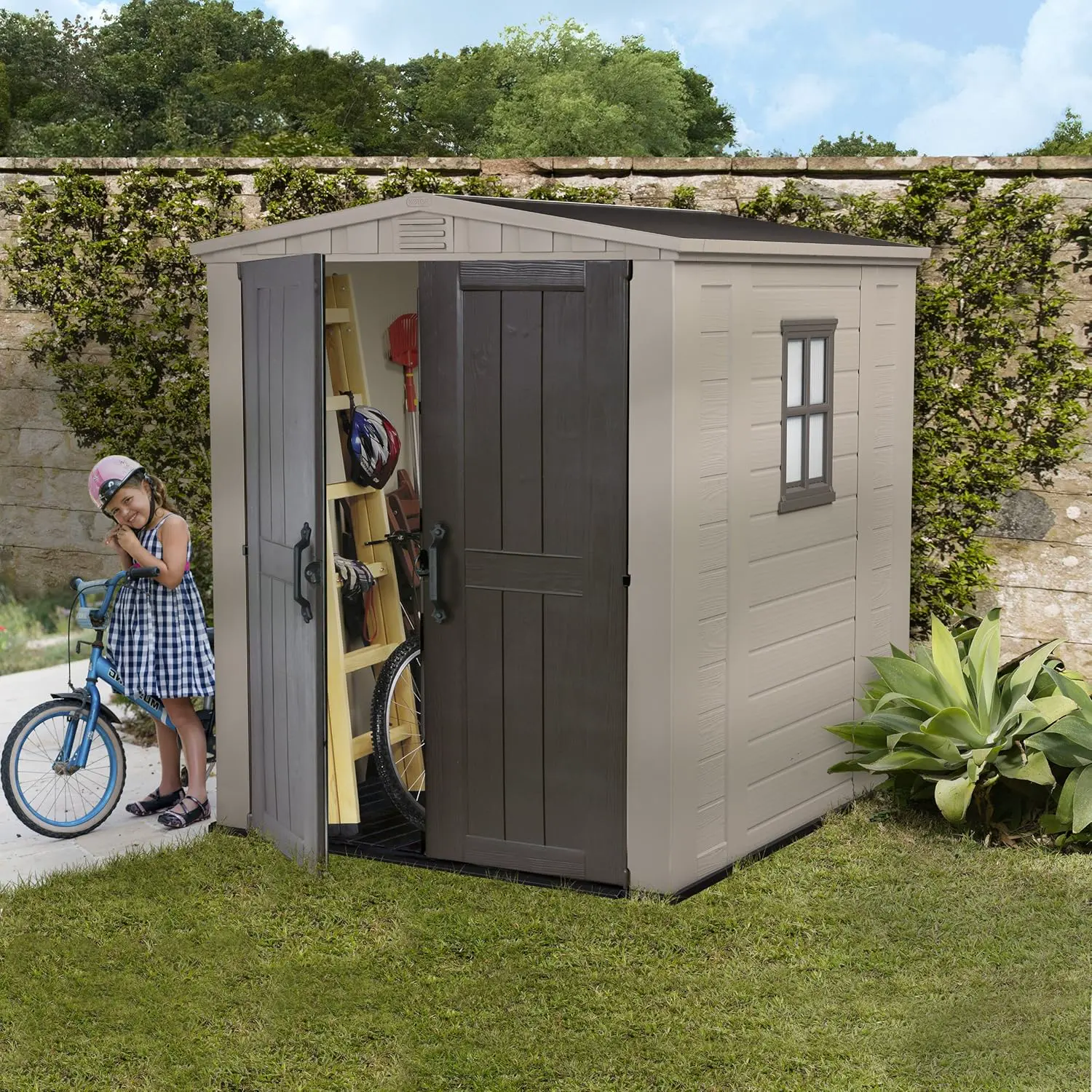 Abri de jardin en résine en acier beige 3,5 m² vue 8