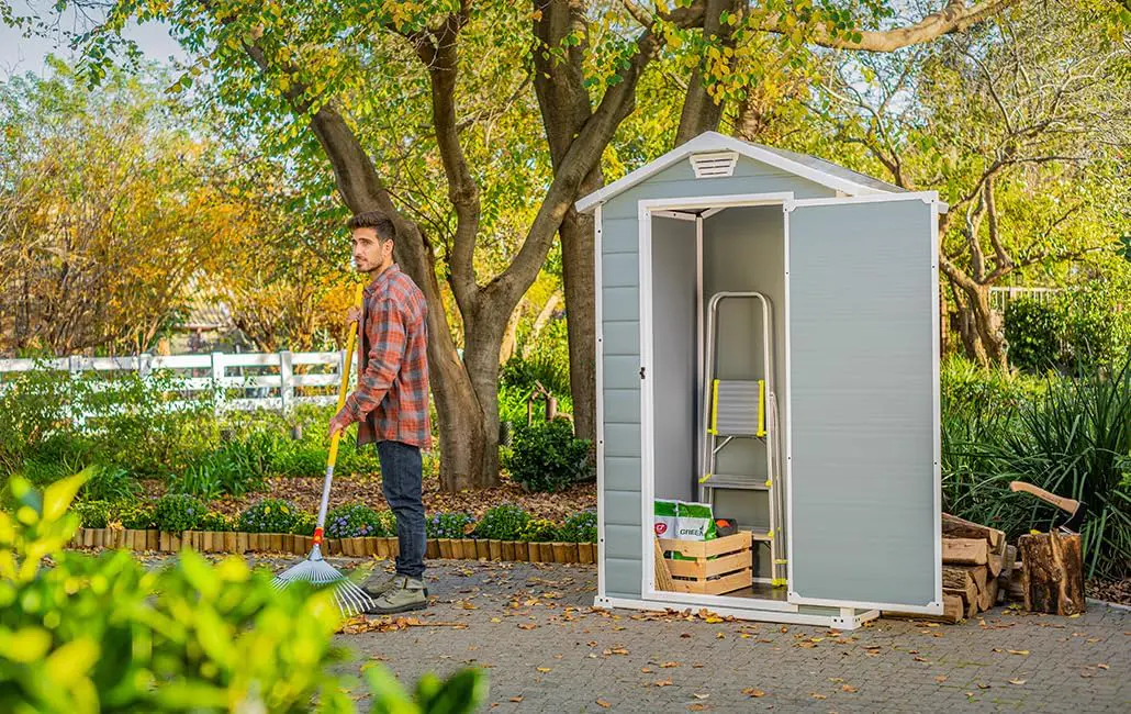 Abri de jardin en bois en résine gris 1,1m² vue 4