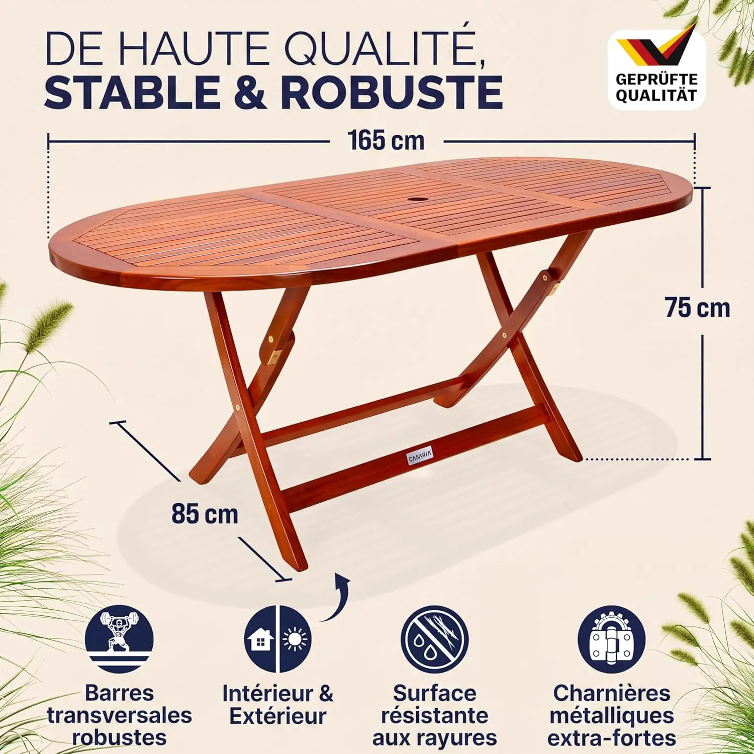 Table de jardin 6 places en bois 160 x 85 cm vue 3