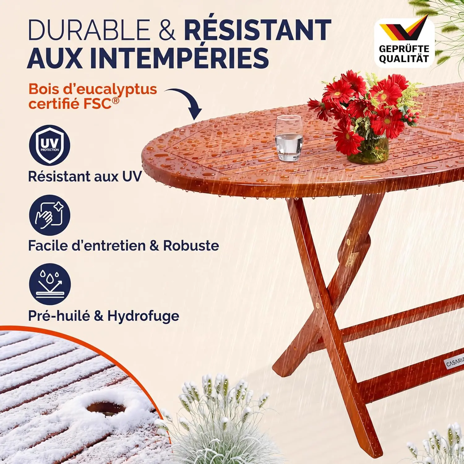 Table de jardin 6 places en bois 160 x 85 cm vue 5