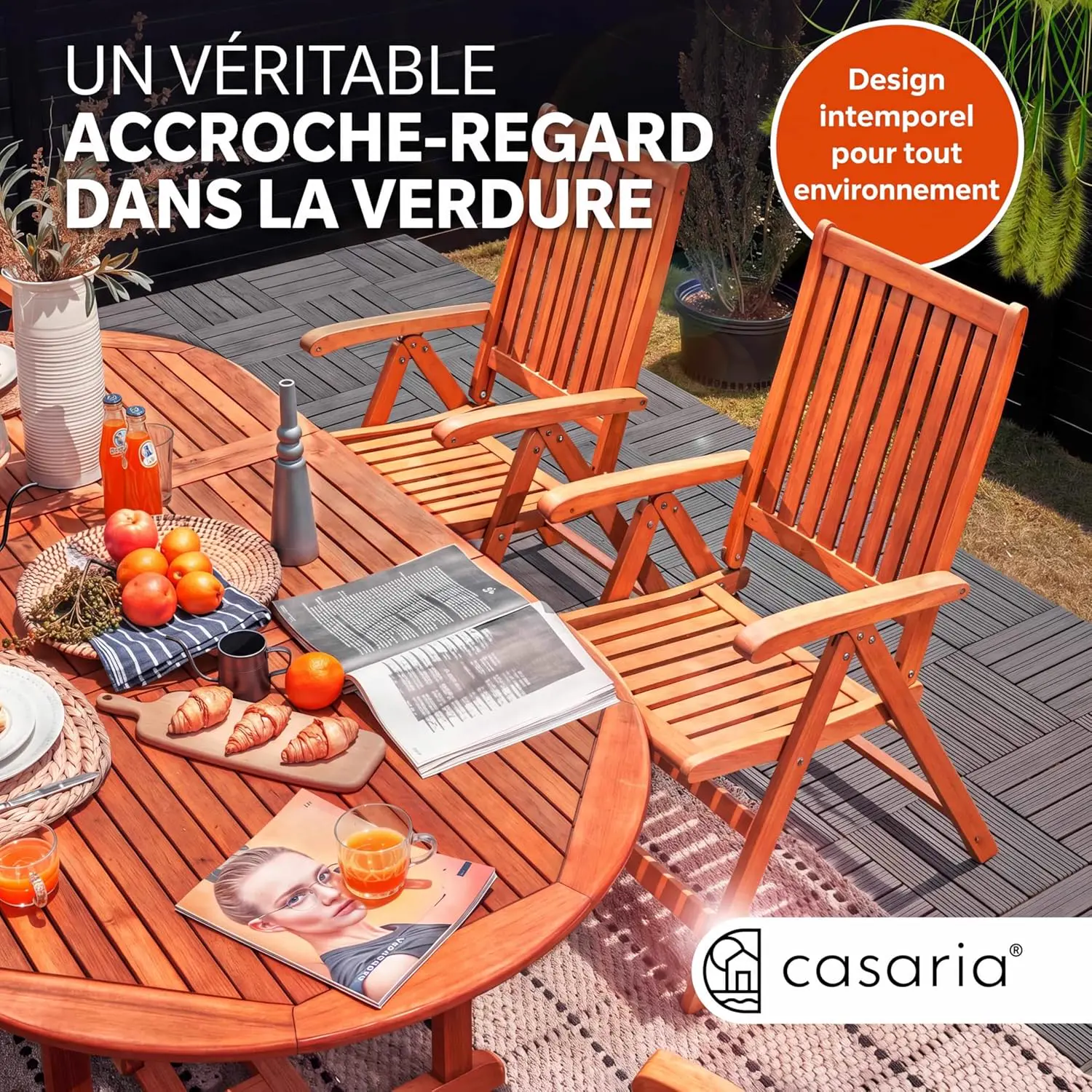 Table de jardin 6 places en bois 160 x 85 cm vue 7