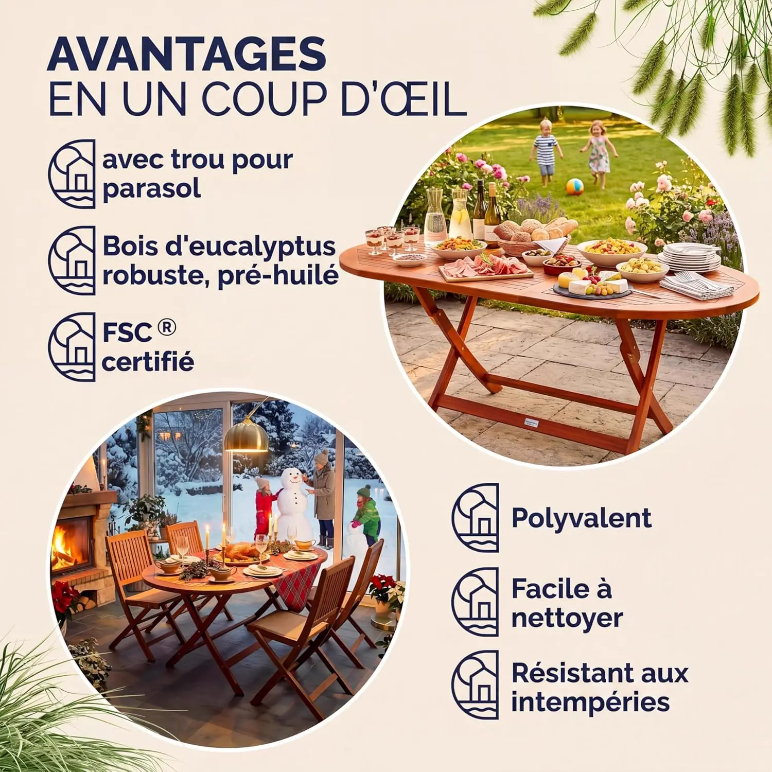 Table de jardin 6 places en bois 160 x 85 cm vue 8