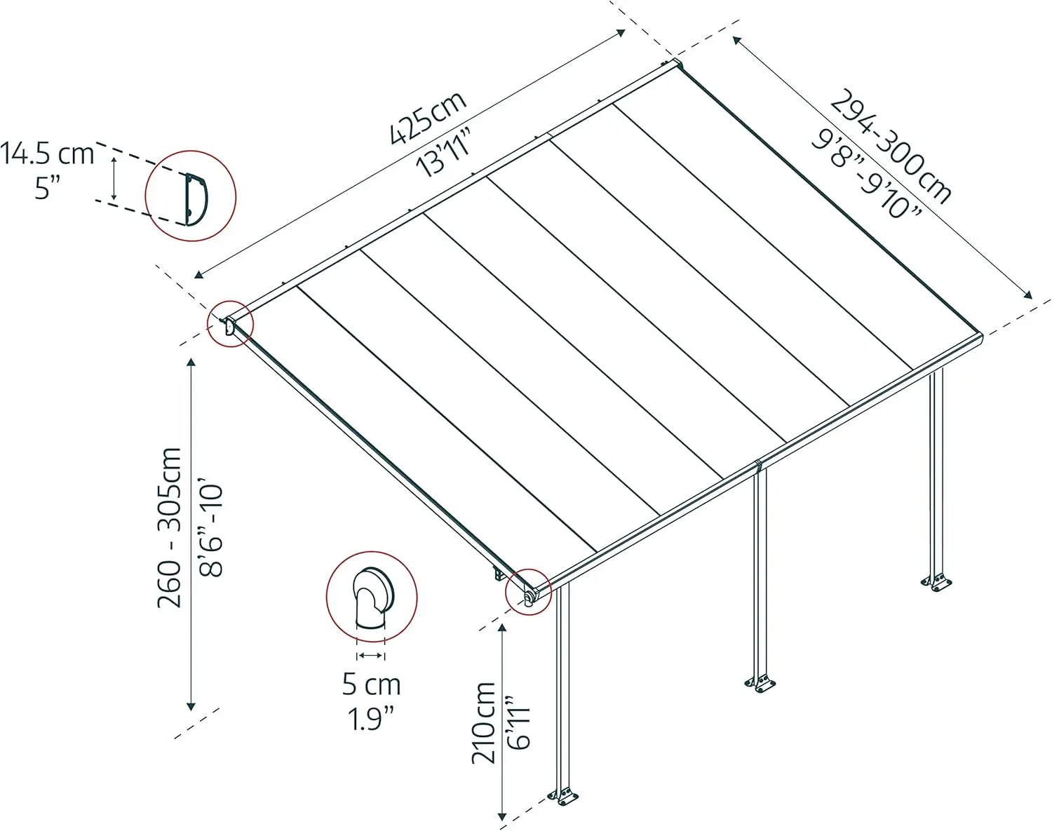 Pergola en aluminium gris 12,8 m² vue 8