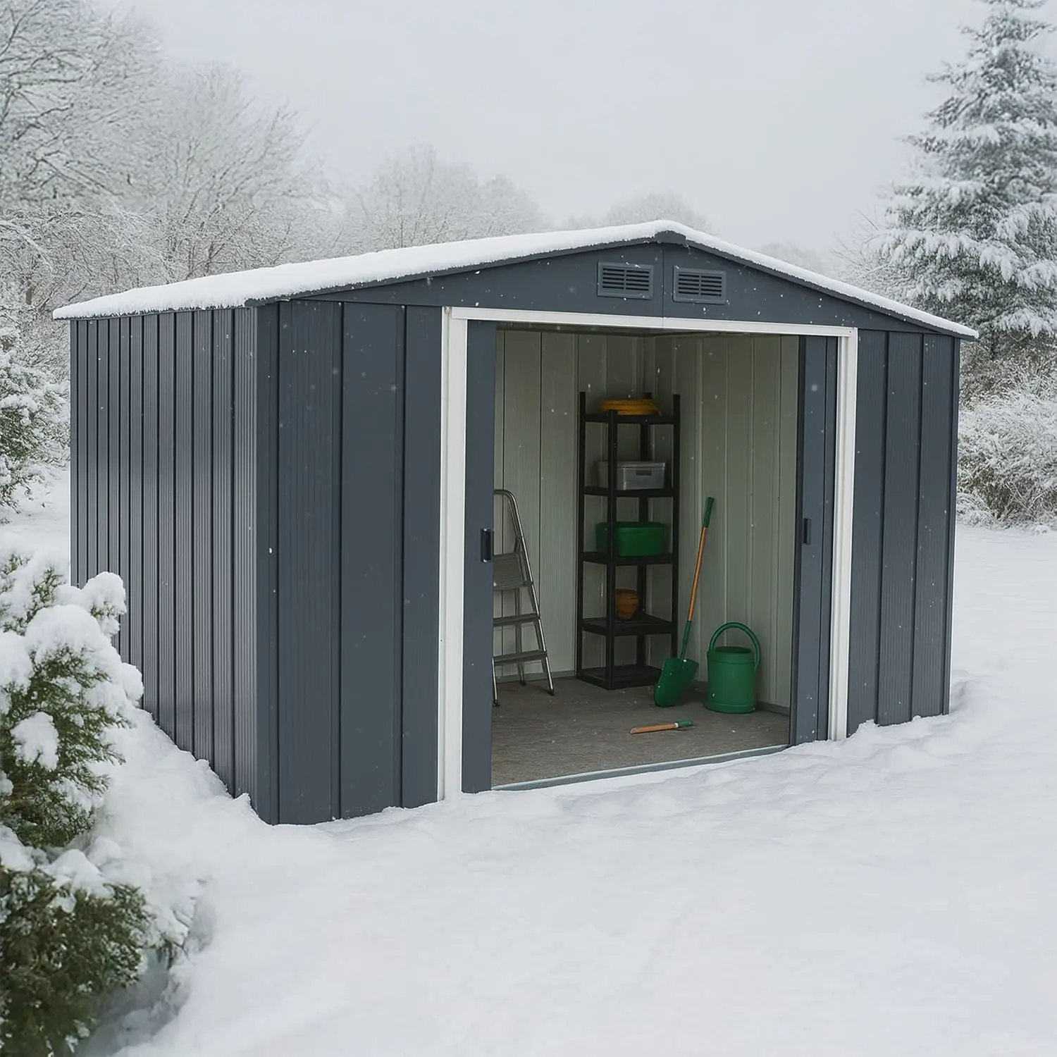 Abri de jardin en métal en métal gris 7,80 m² vue 4