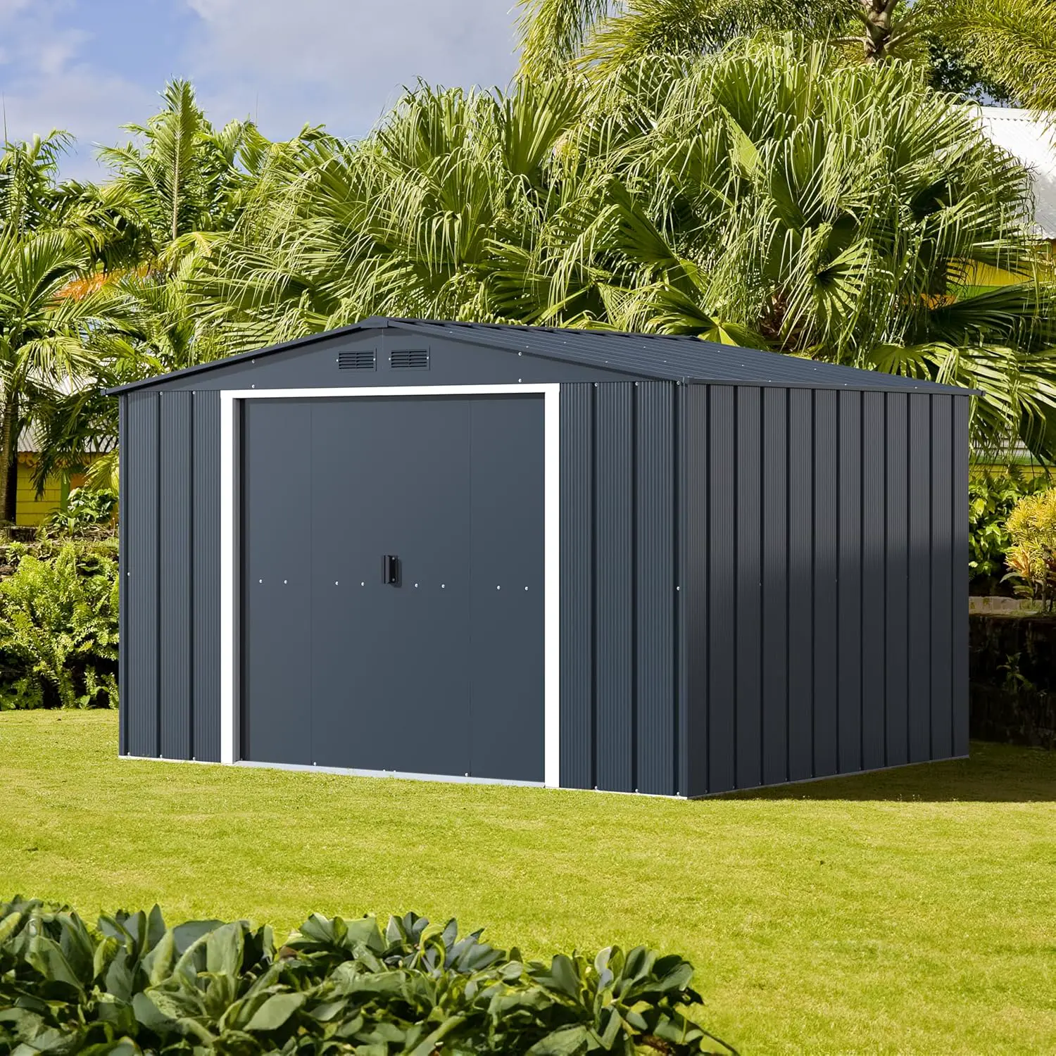 Abri de jardin en métal en métal gris 7,80 m² vue 10
