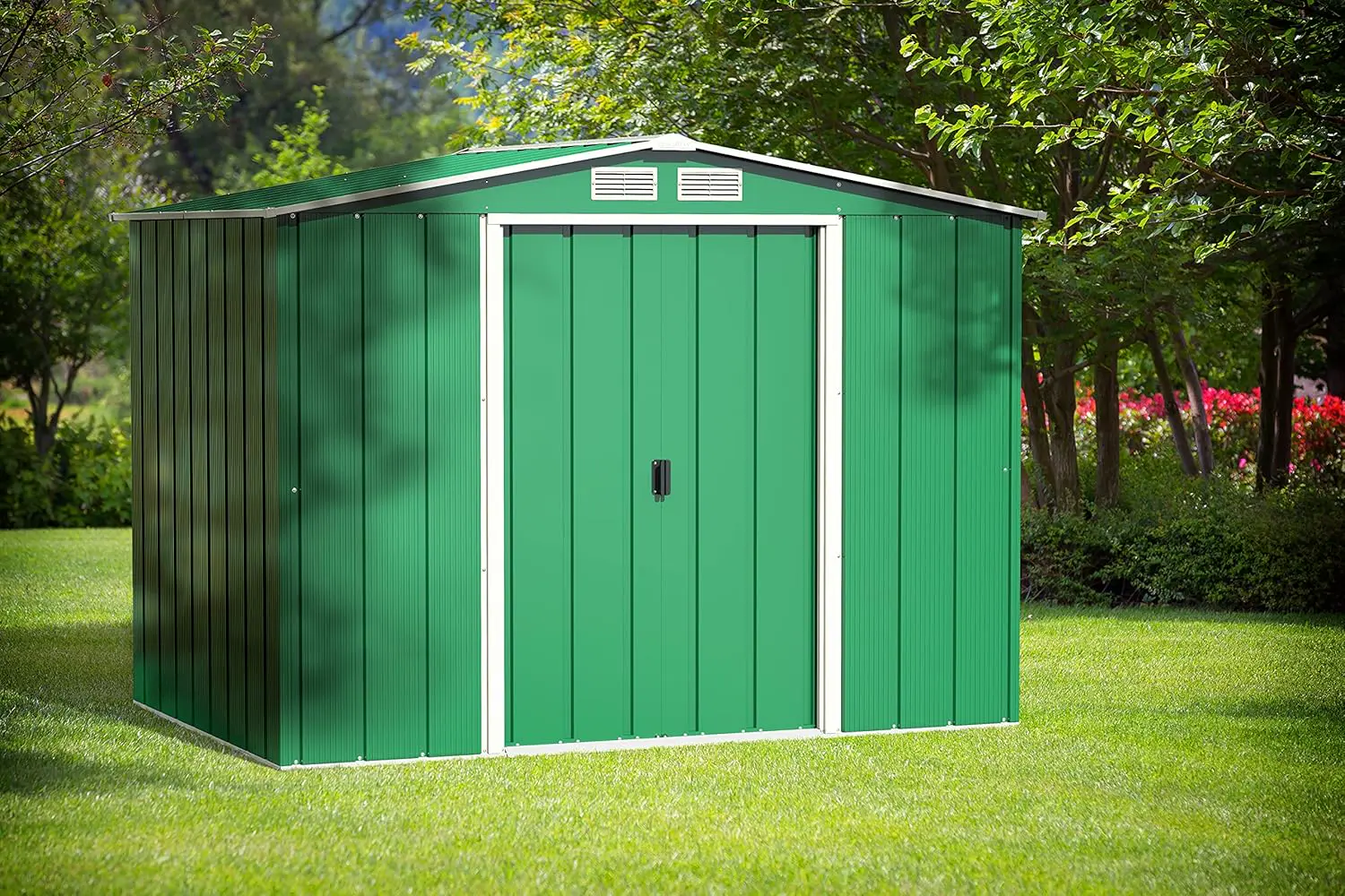 Abri de jardin en métal en acier vert vue 6