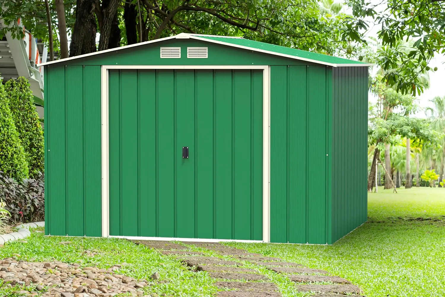 Abri de jardin en métal en métal vert 7,28 m² vue 2