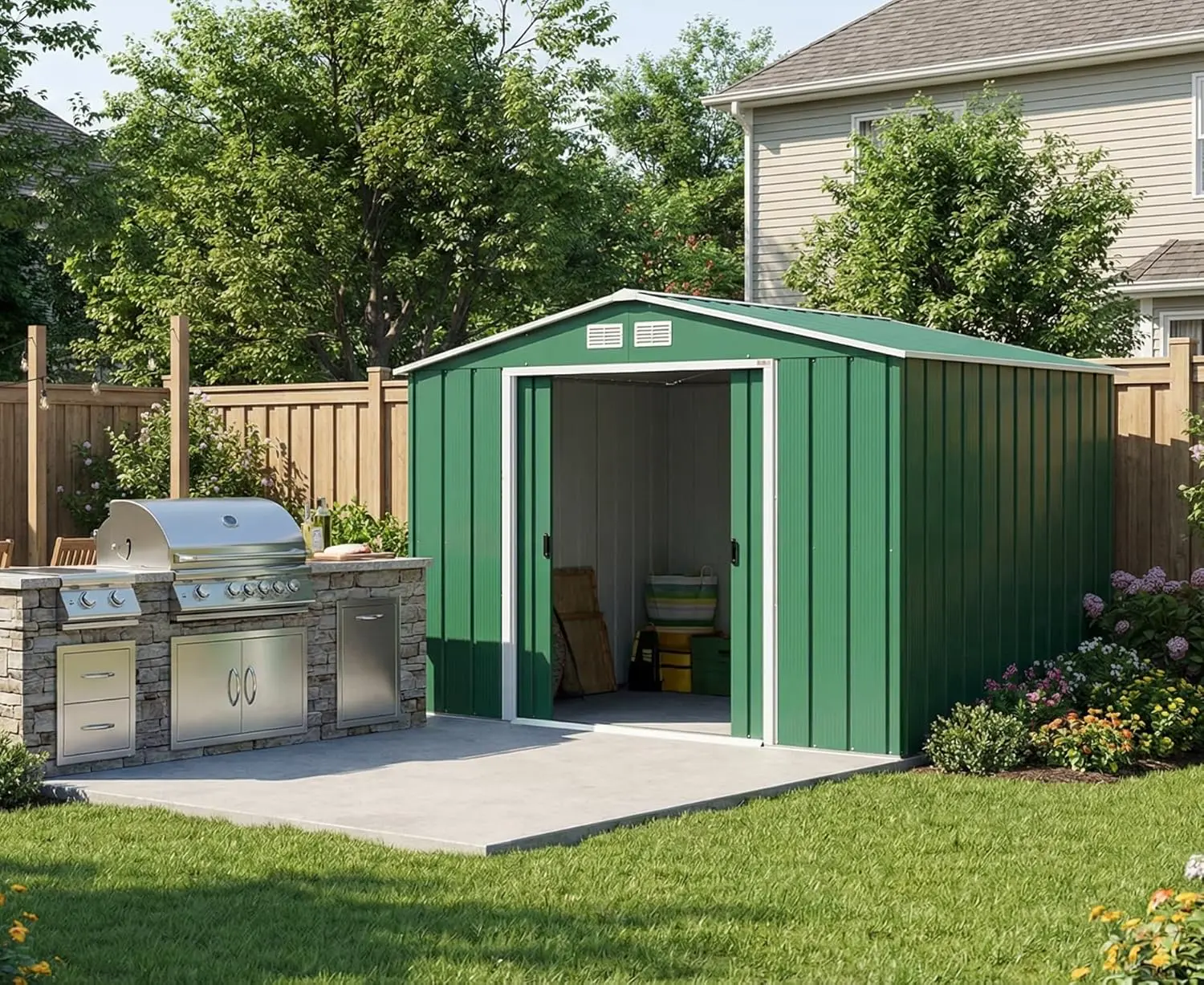Abri de jardin en métal en métal vert 7,28 m² vue 3