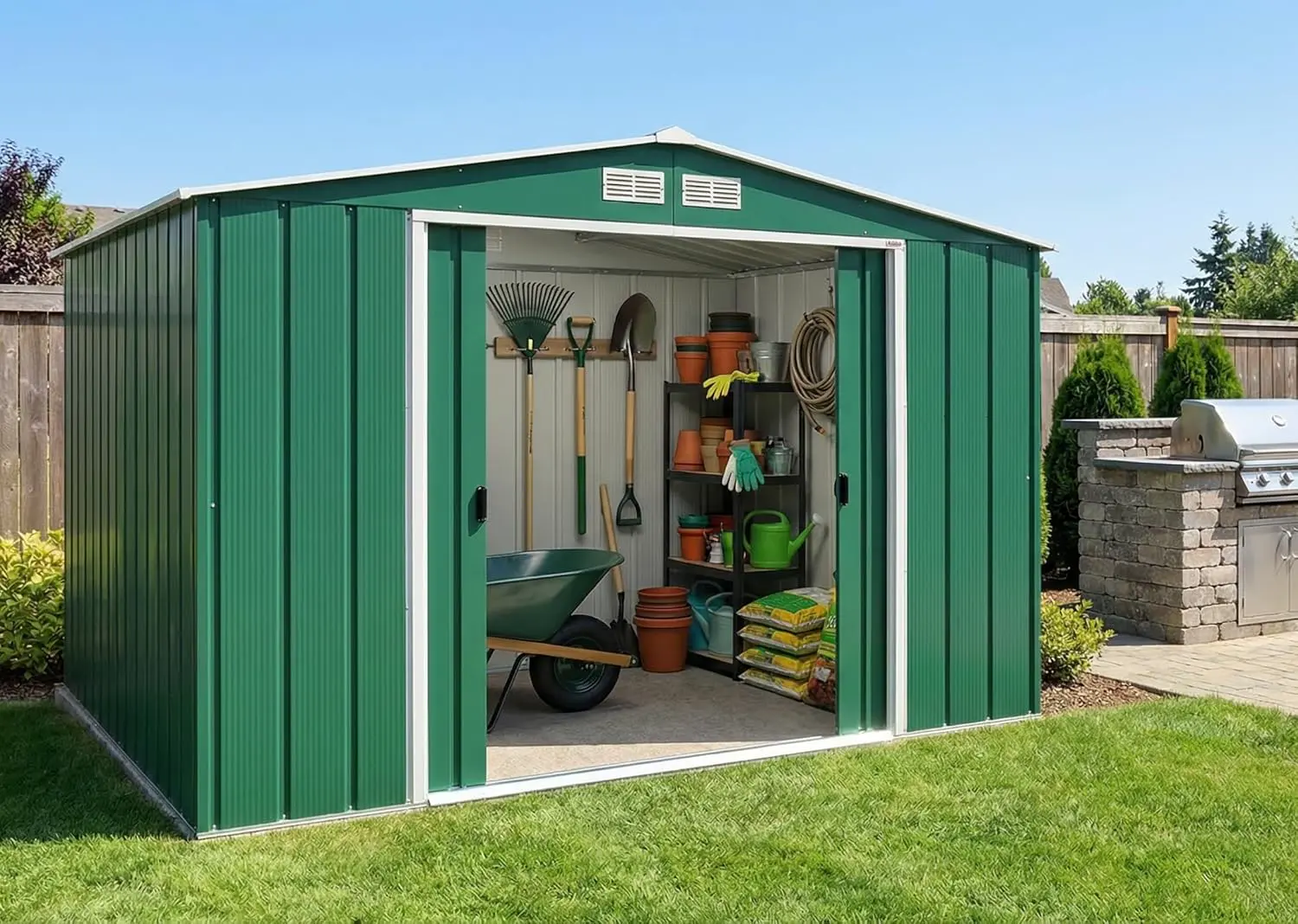 Abri de jardin en métal en métal vert 7,28 m² vue 4