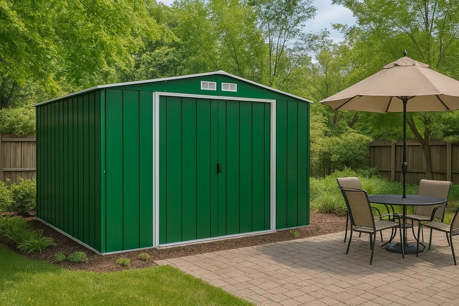 Abri de jardin en métal en acier vert 9,16 m² vue 2