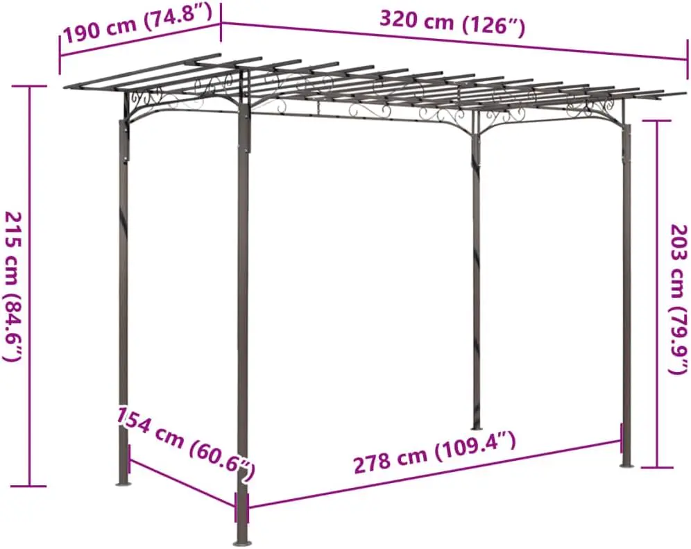 Tonnelle en acier anthracite 190 x 320 cm vue 3