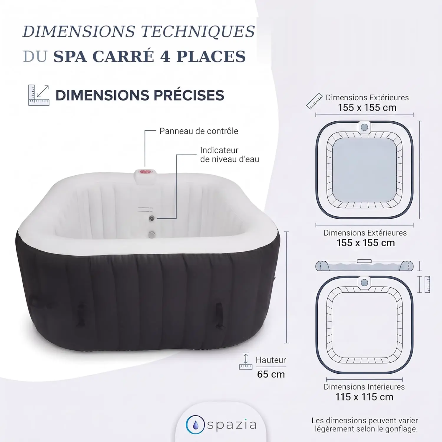 Spa gonflable 4 personnes 4 places 155 x 155 cm vue 2