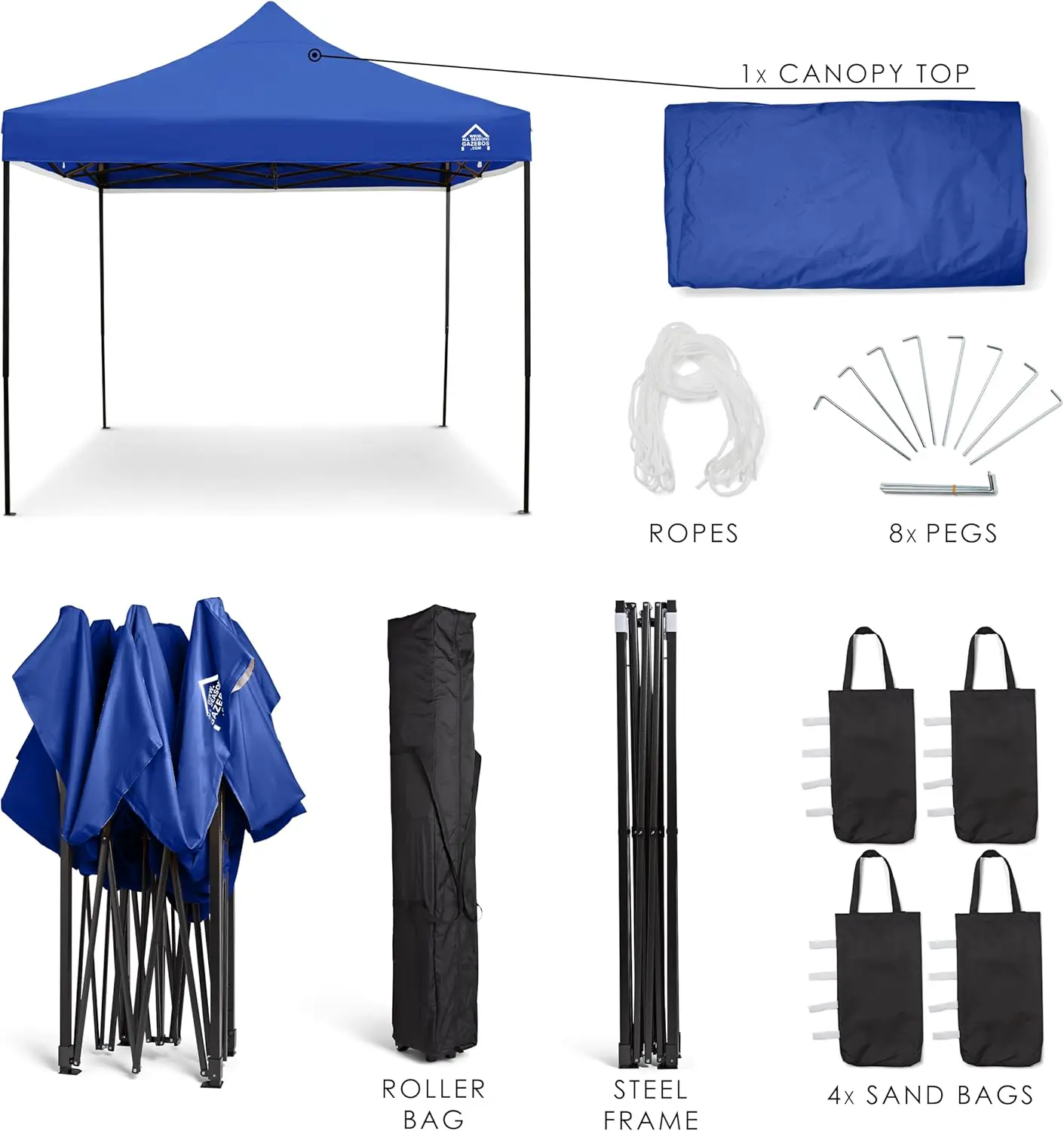 Tonnelle en acier bleu 3x3m vue 2