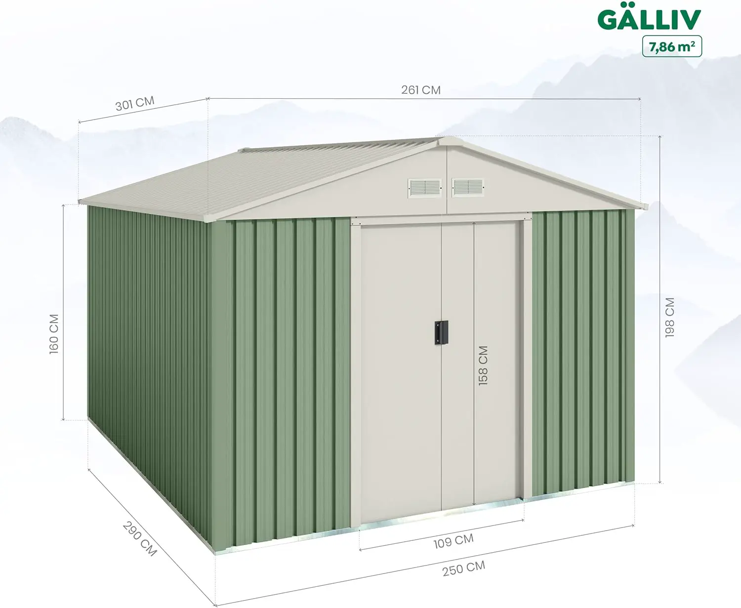 Abri de jardin en métal en acier beige 7,86 m² vue 2