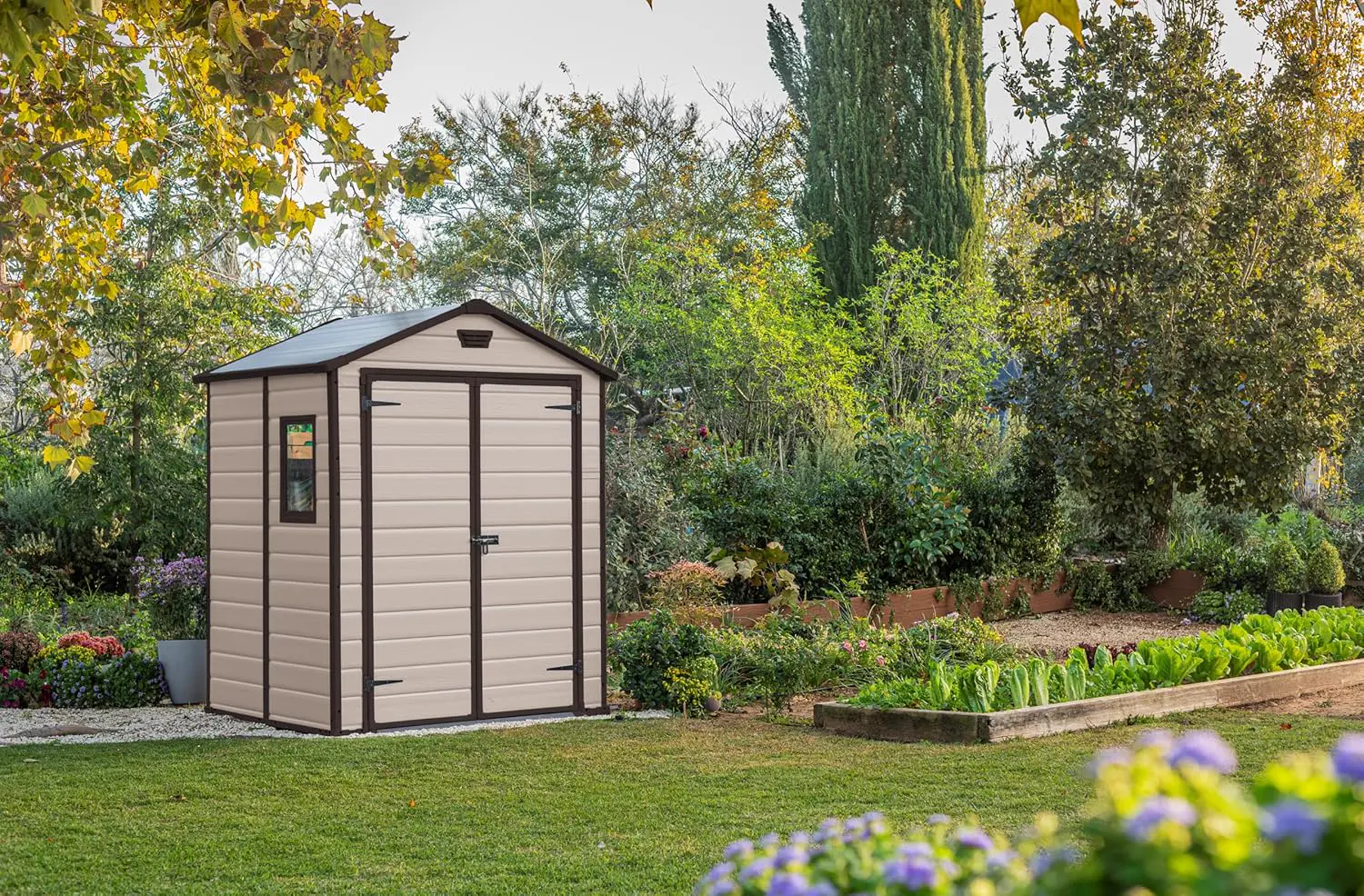 Abri de jardin en résine en bois beige 2,5 m² vue 2