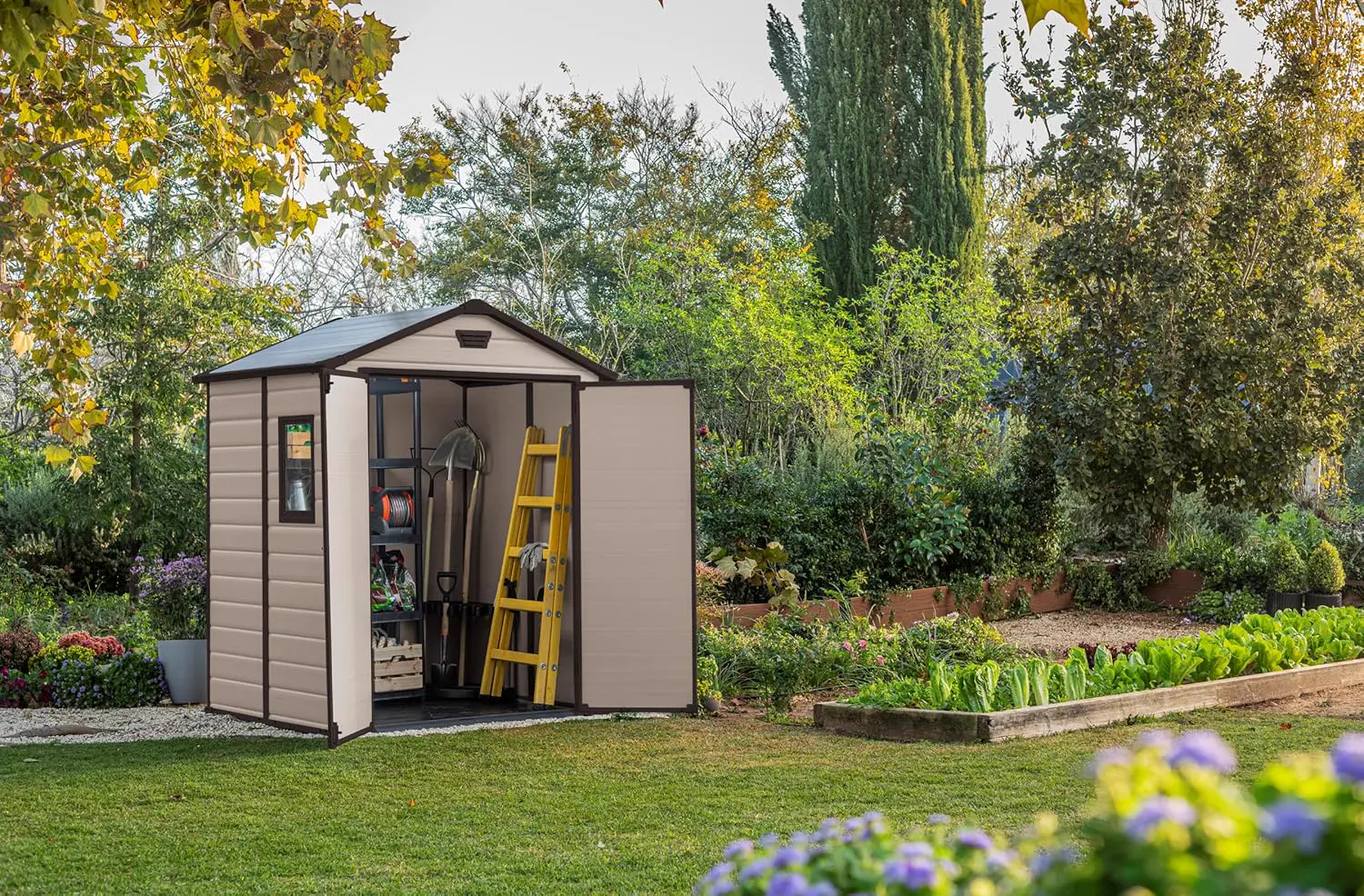 Abri de jardin en résine en bois beige 2,5 m² vue 3