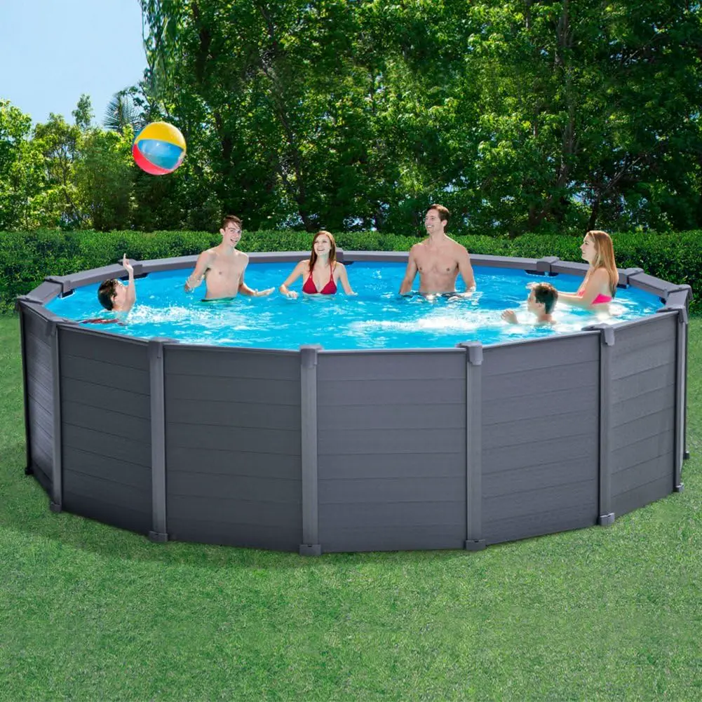 Piscine hors sol en acier gris vue 2