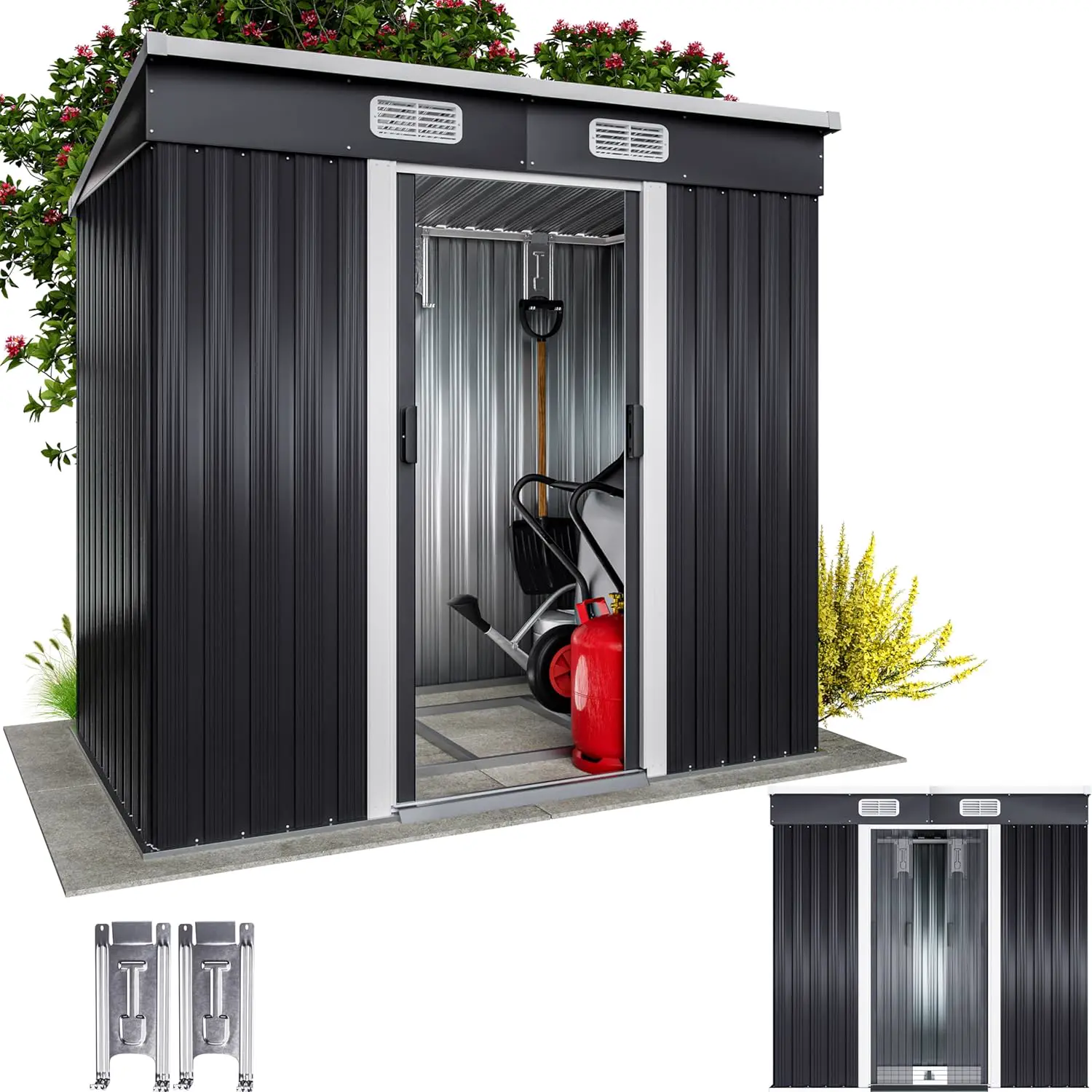 GARDEBRUK® Abri de Jardin métal L 2m² Fondation 200x125x185cm Porte