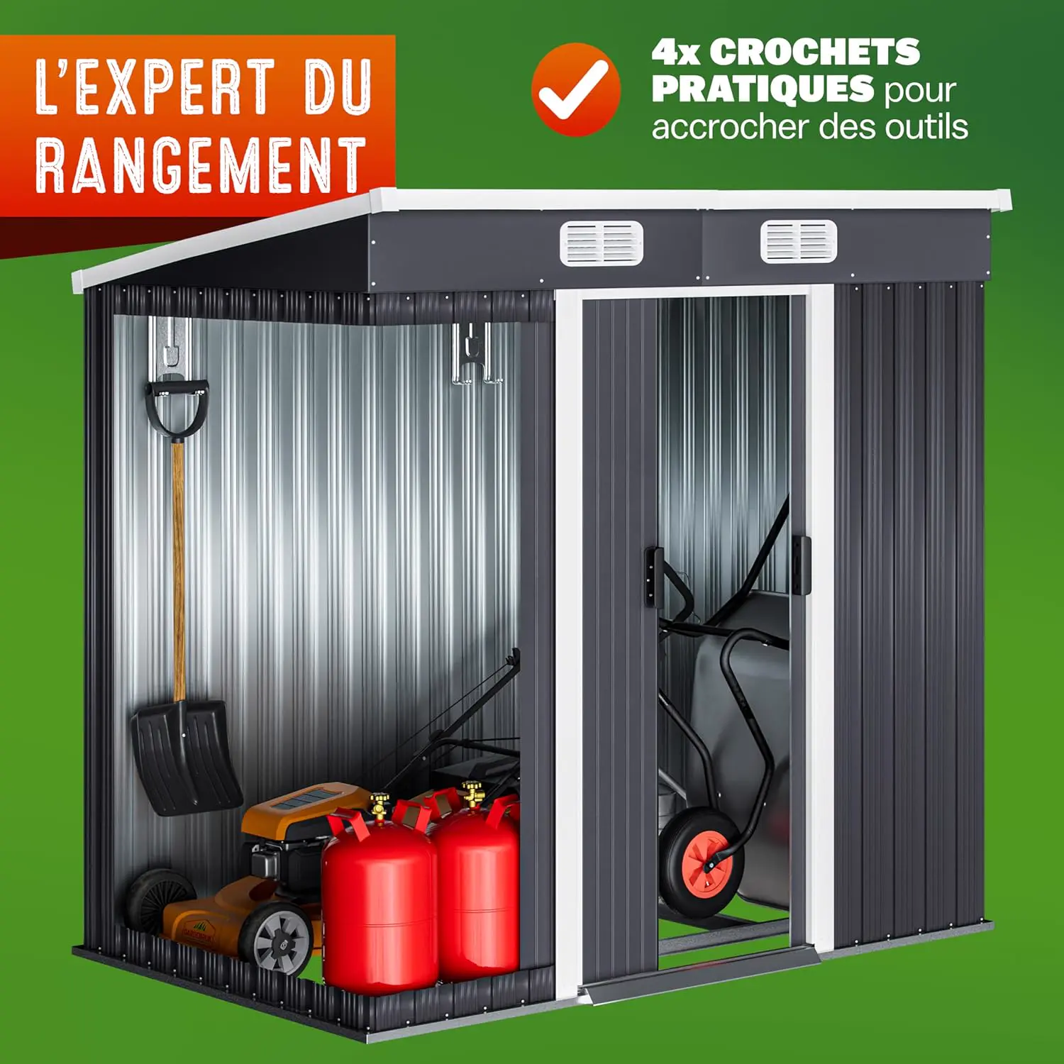 Abri de jardin en métal en acier anthracite 2m² vue 2