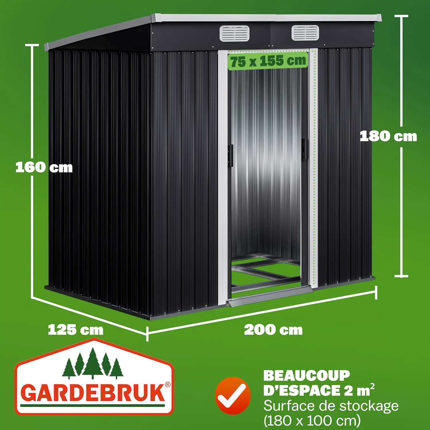 Abri de jardin en métal en acier anthracite 2m² vue 3
