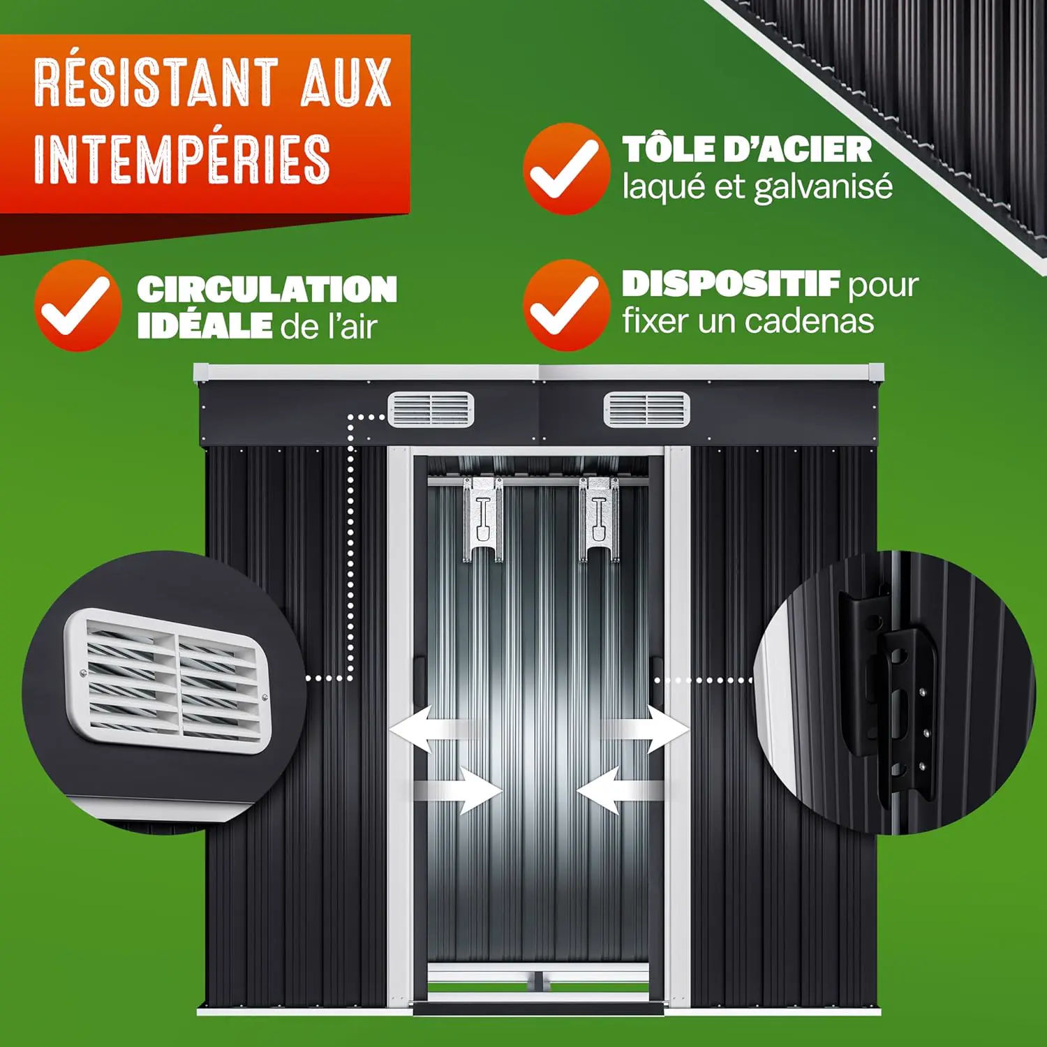 Abri de jardin en métal en acier anthracite 2m² vue 4