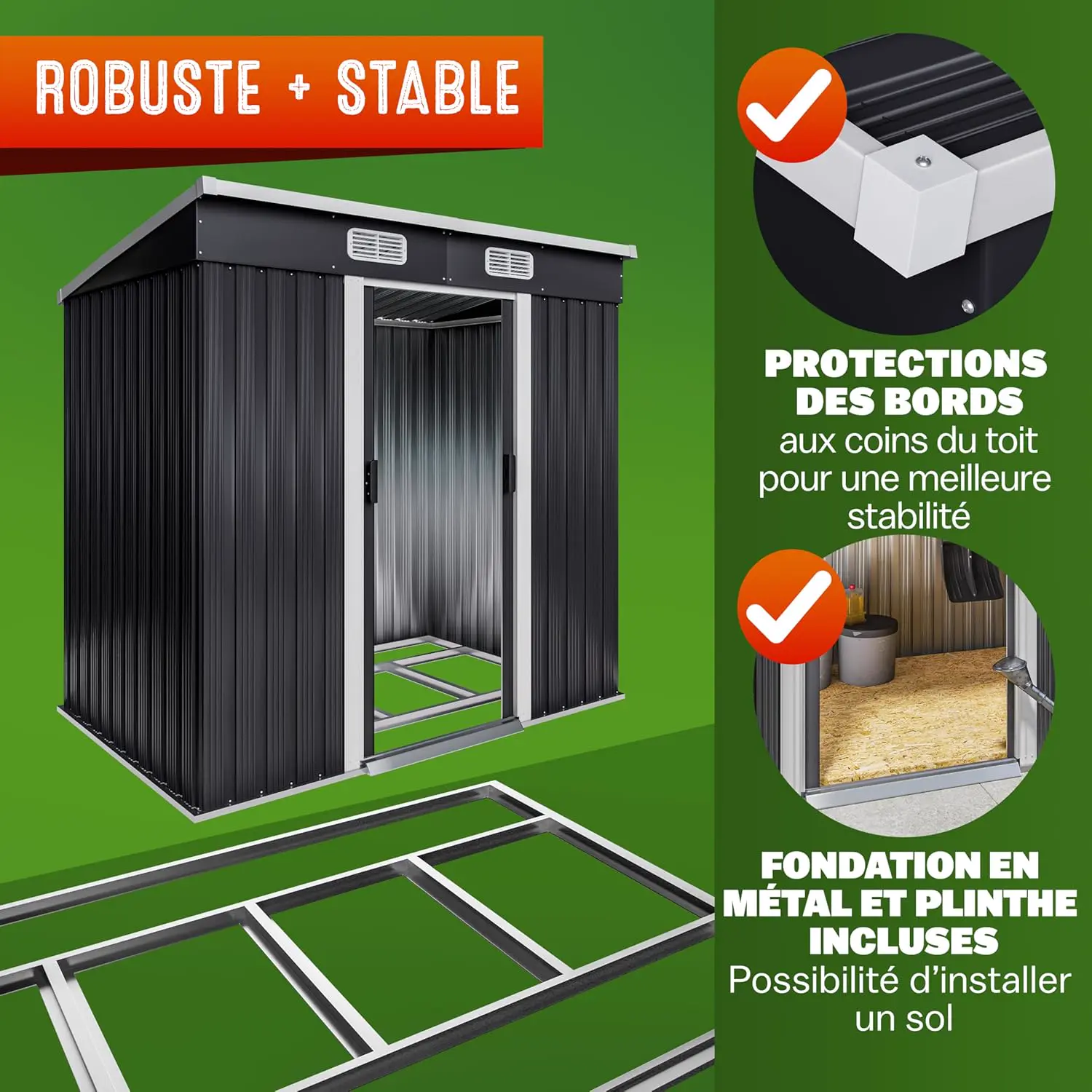 Abri de jardin en métal en acier anthracite 2m² vue 5