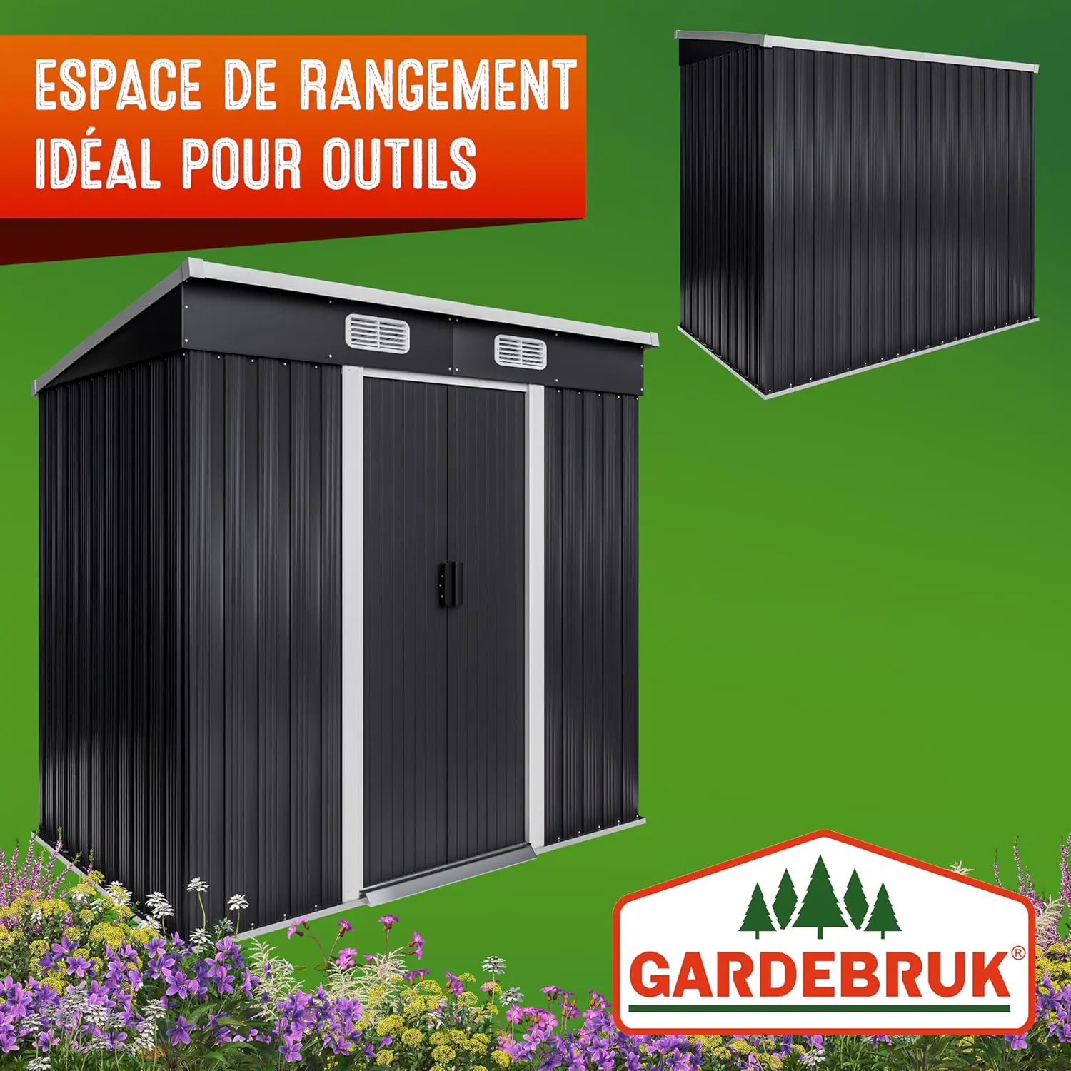 Abri de jardin en métal en acier anthracite 2m² vue 7