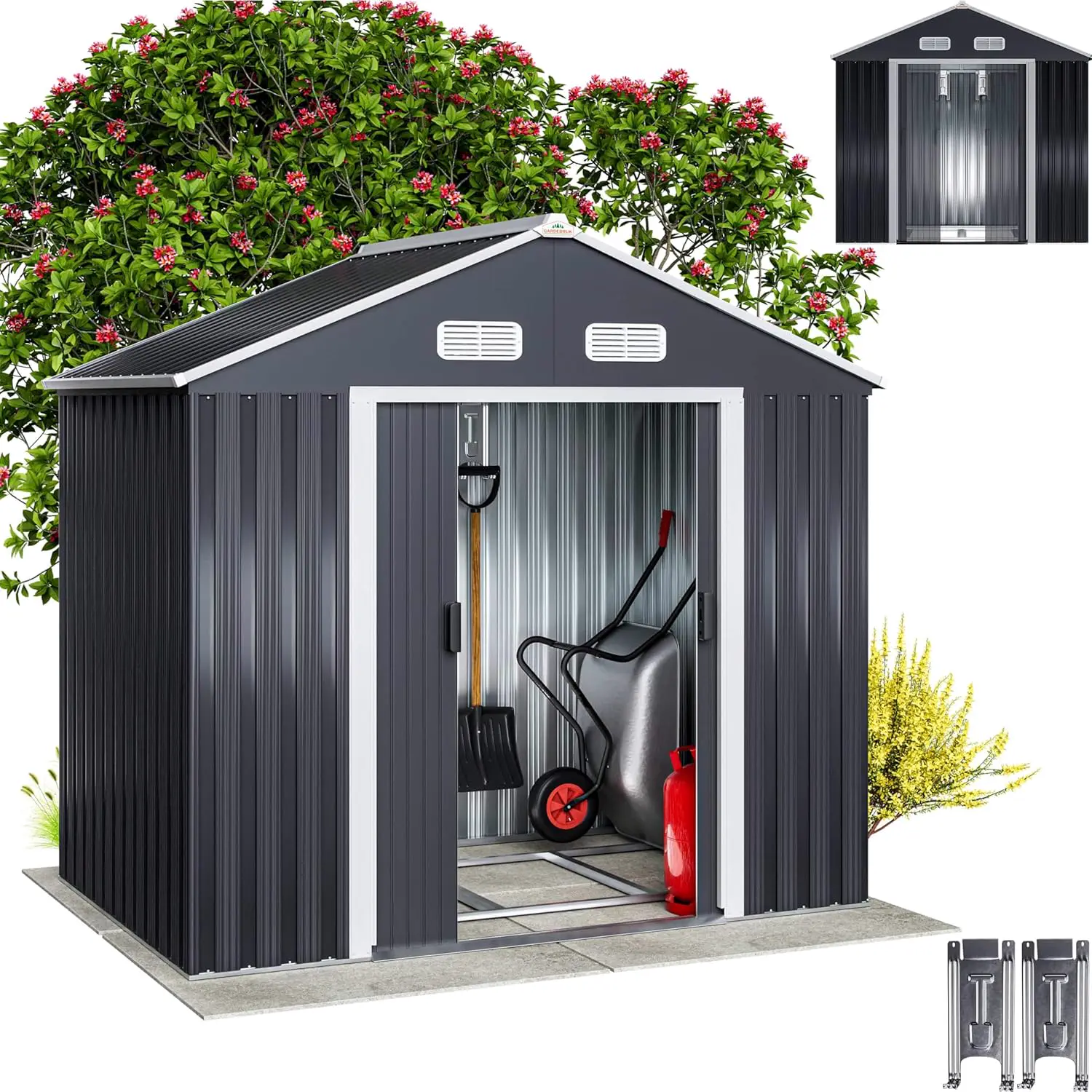 GARDEBRUK® Abri de Jardin métal XL 2m² Fondation 200x135x190cm Porte