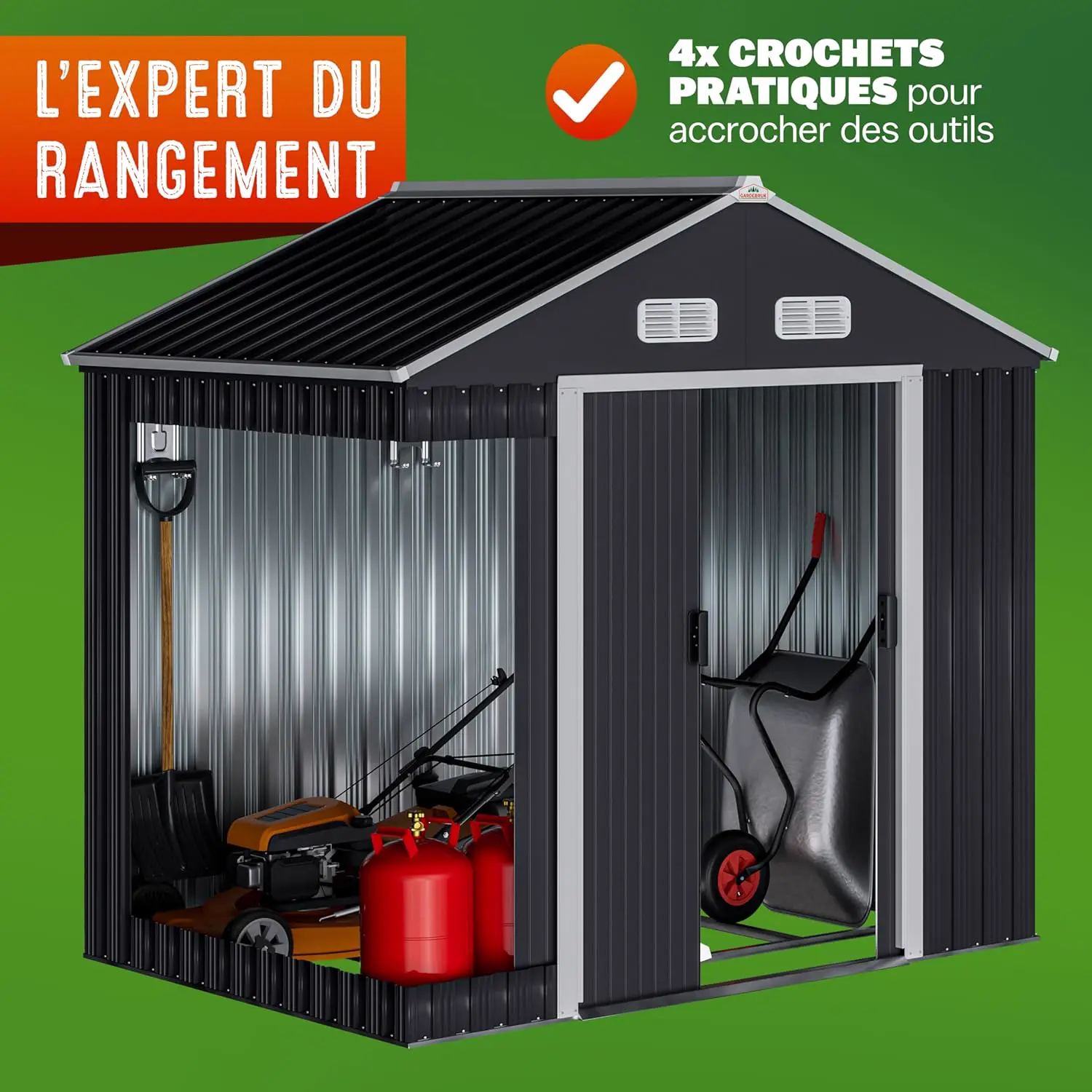 Abri de jardin en métal en métal anthracite 2m² vue 2