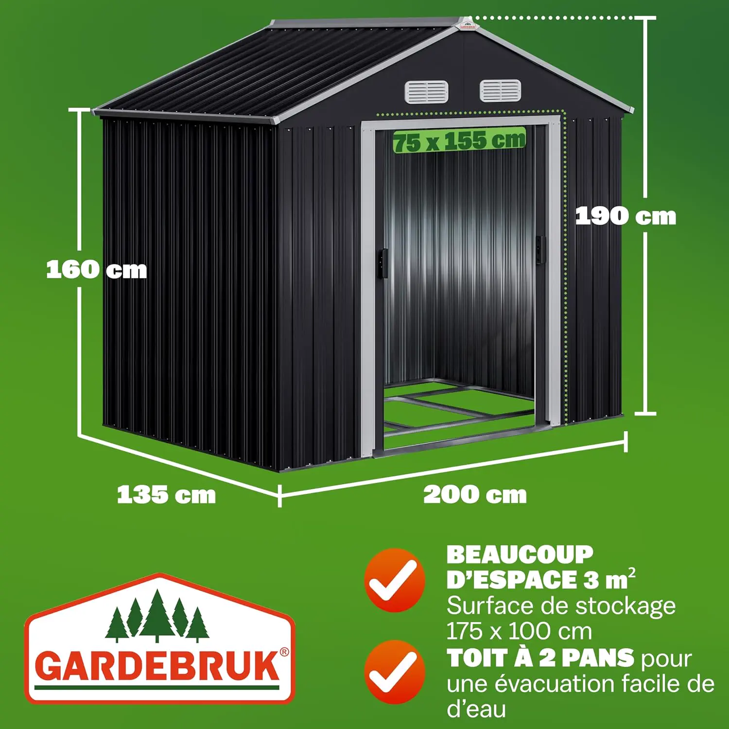 Abri de jardin en métal en métal anthracite 2m² vue 3