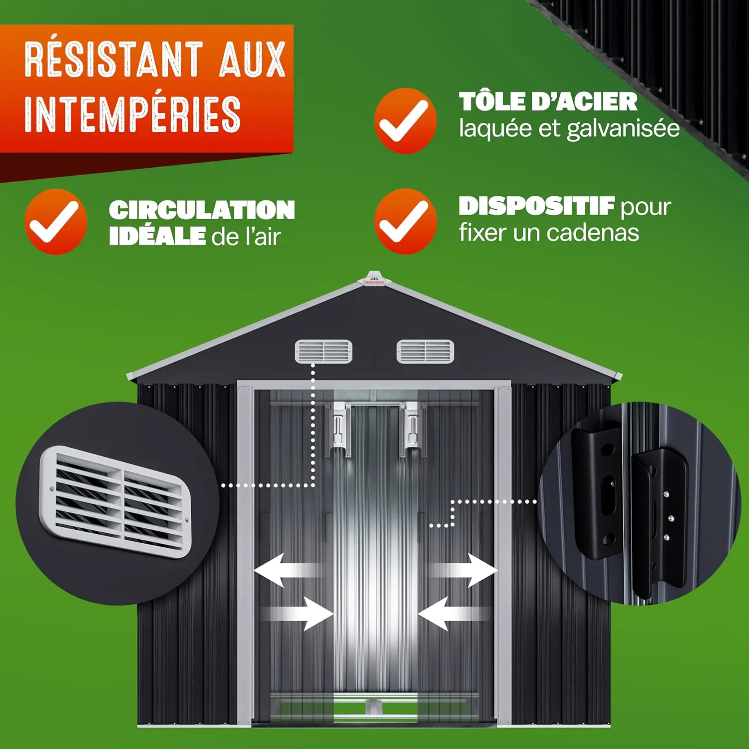 Abri de jardin en métal en métal anthracite 2m² vue 4