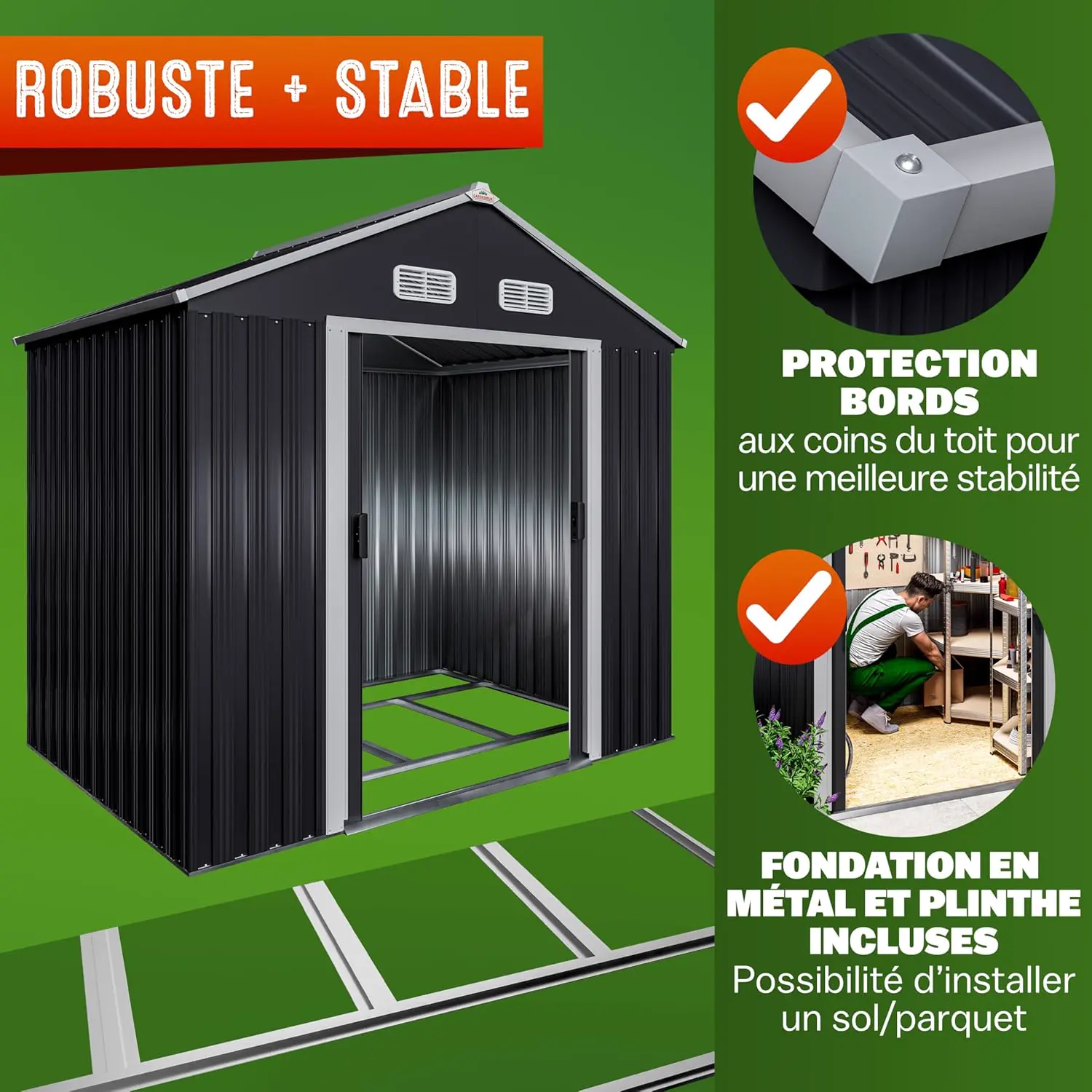 Abri de jardin en métal en métal anthracite 2m² vue 6