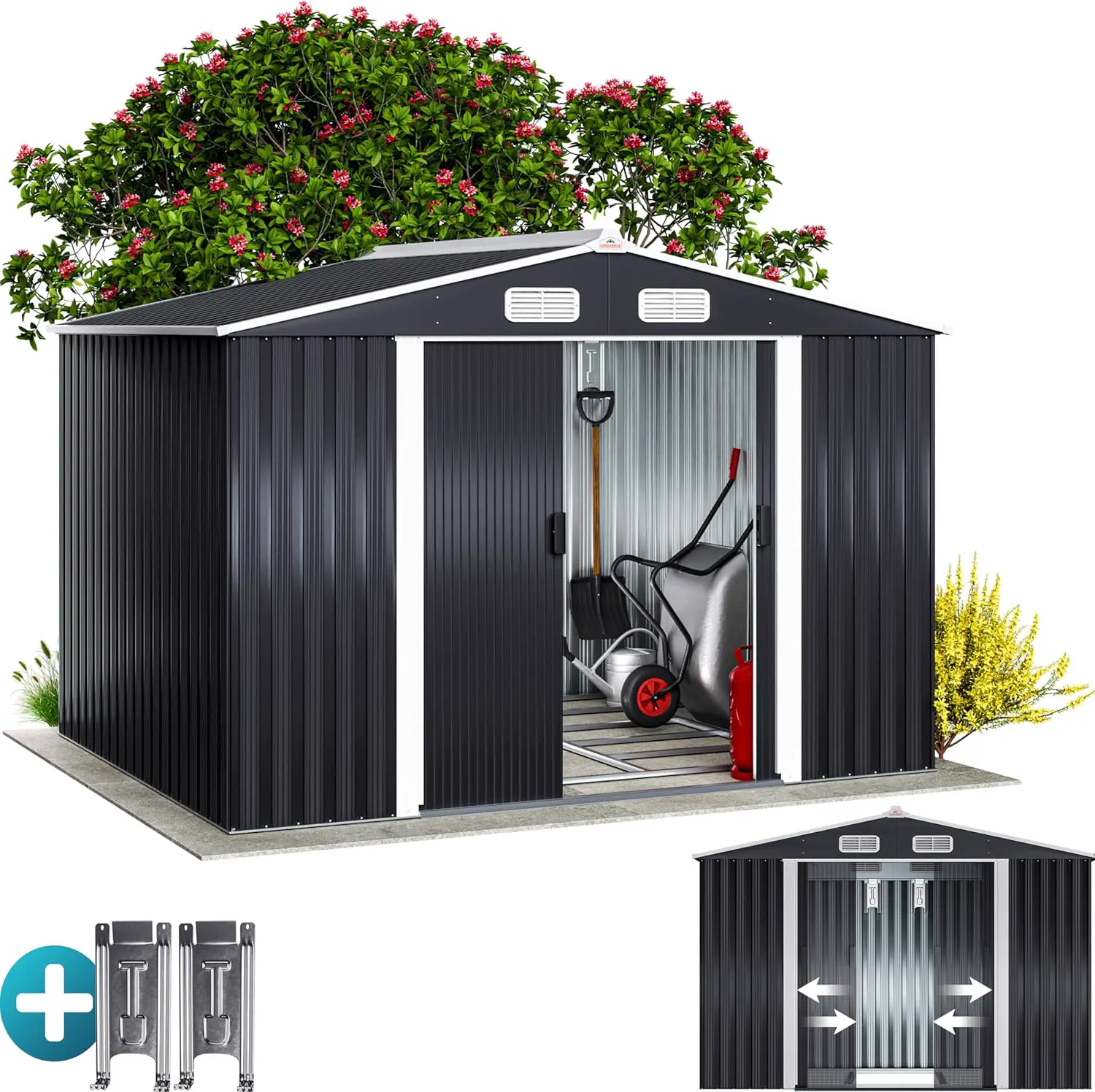 GARDEBRUK® Abri de Jardin métal XXL 5m² Fondation 260x205x180cm Porte
