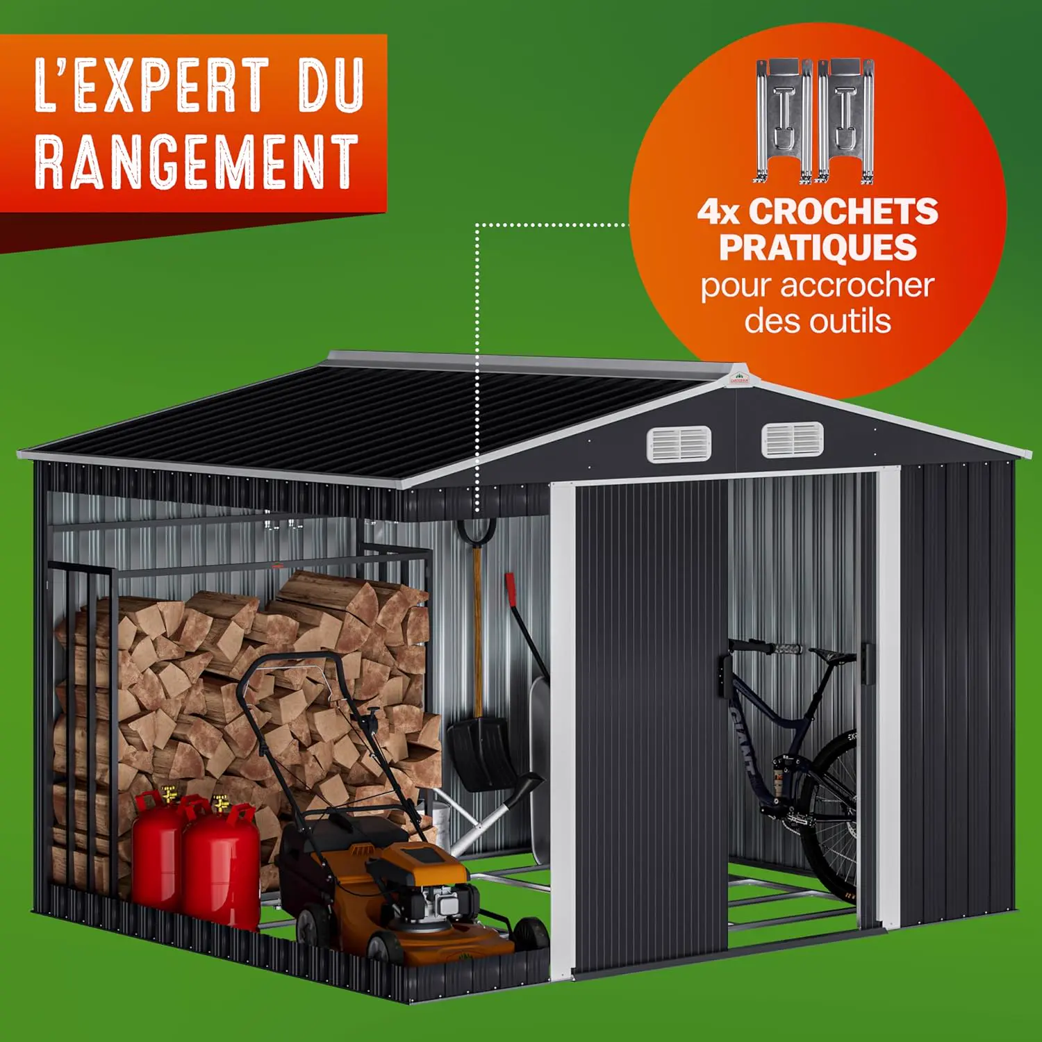 Abri de jardin en bois en acier anthracite 5m² vue 2