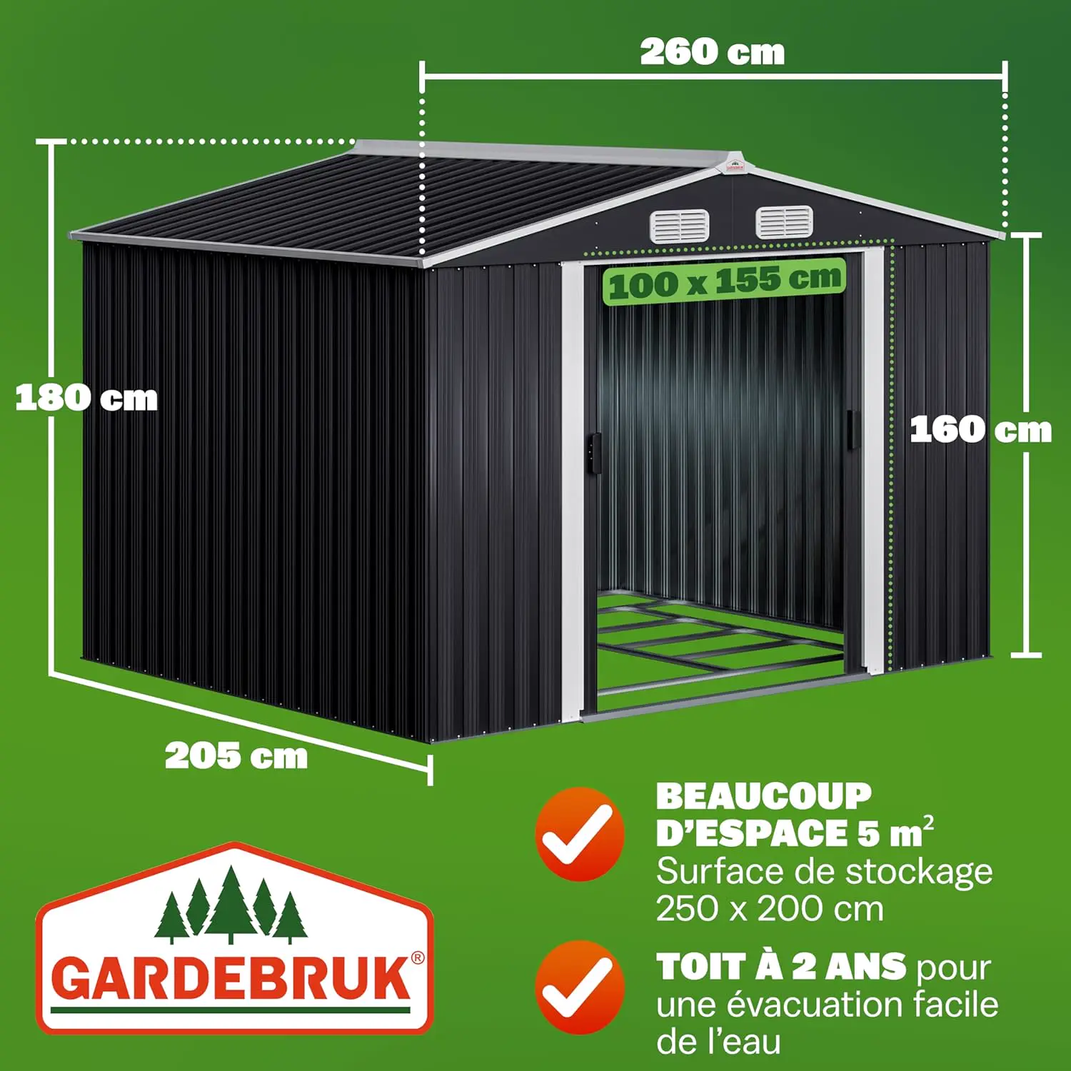 Abri de jardin en bois en acier anthracite 5m² vue 3