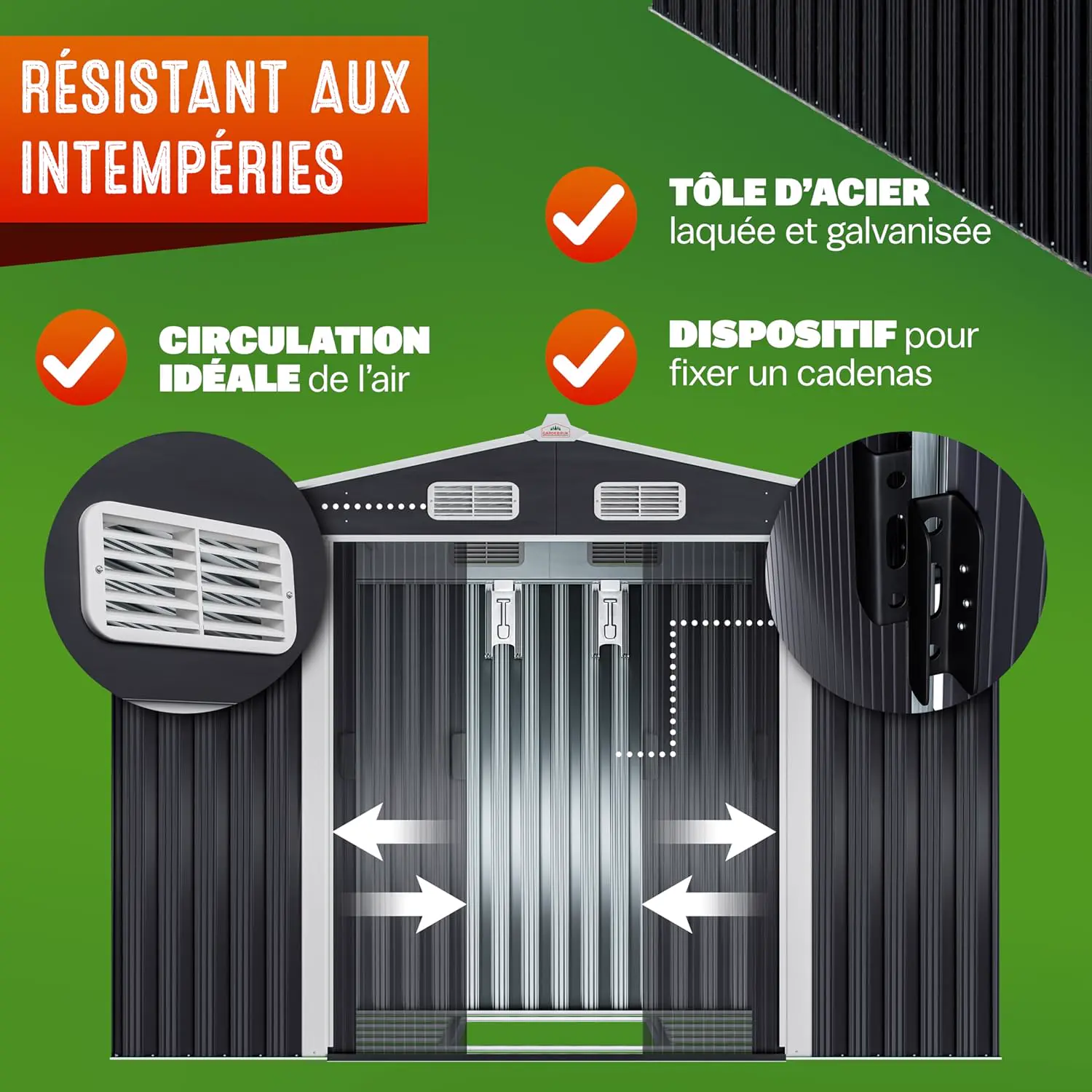 Abri de jardin en bois en acier anthracite 5m² vue 4