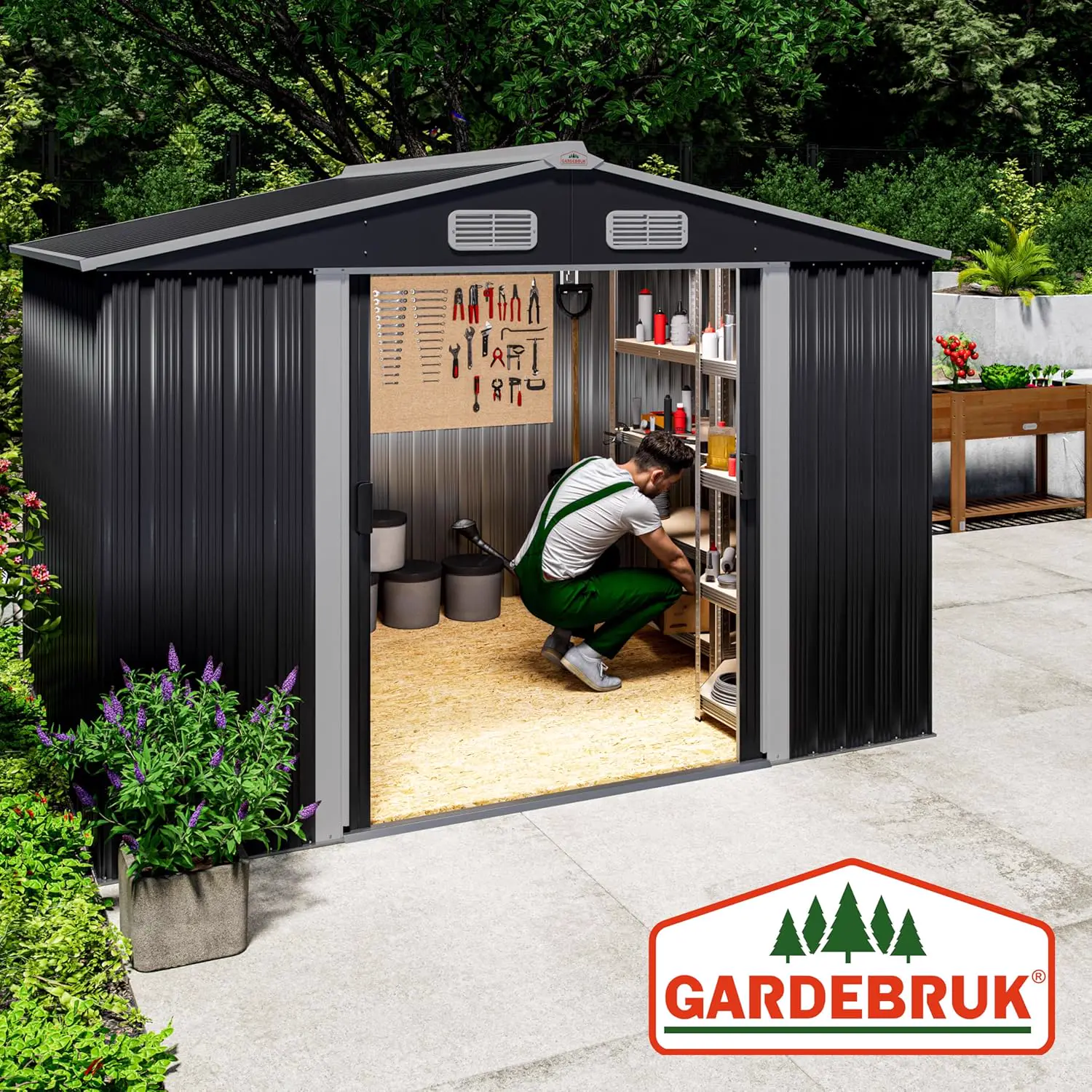 Abri de jardin en bois en acier anthracite 5m² vue 5