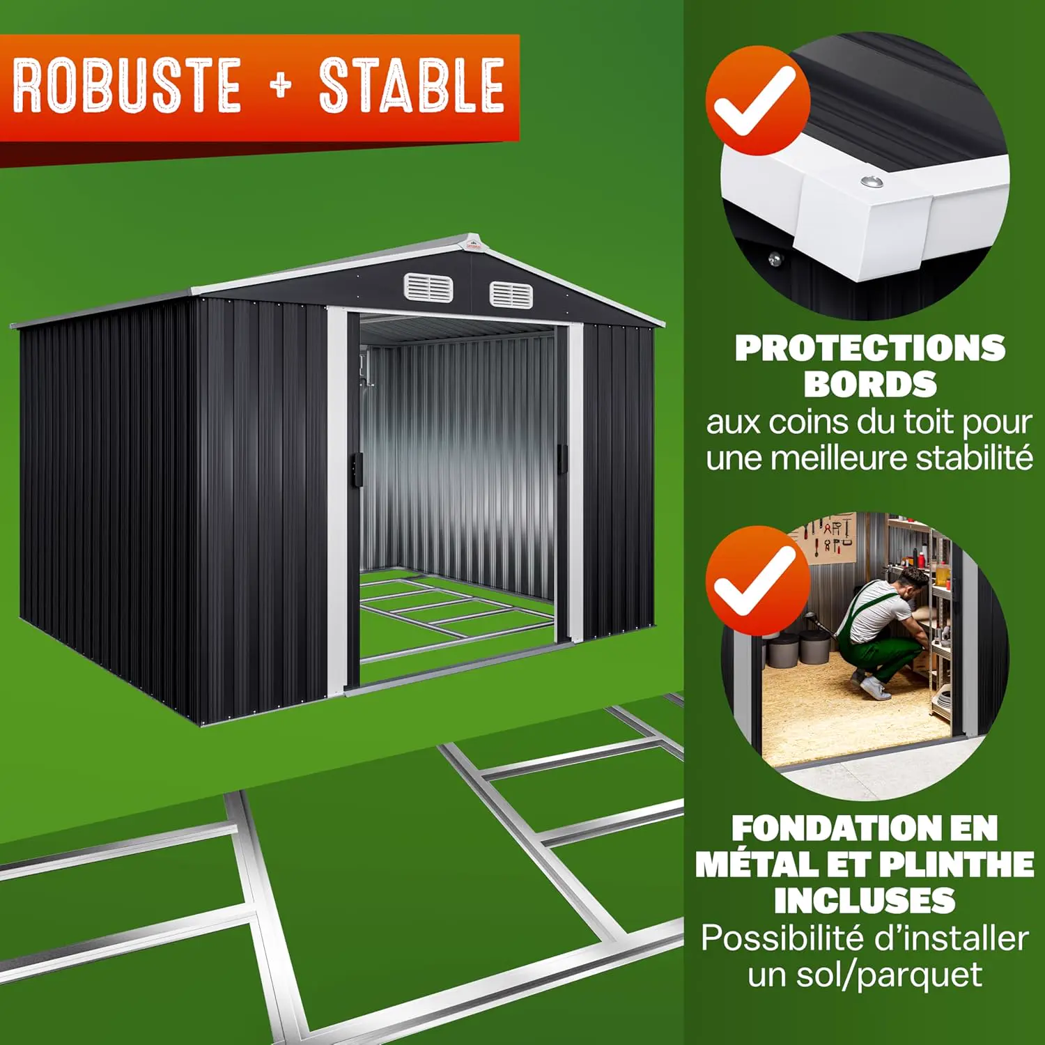 Abri de jardin en bois en acier anthracite 5m² vue 6