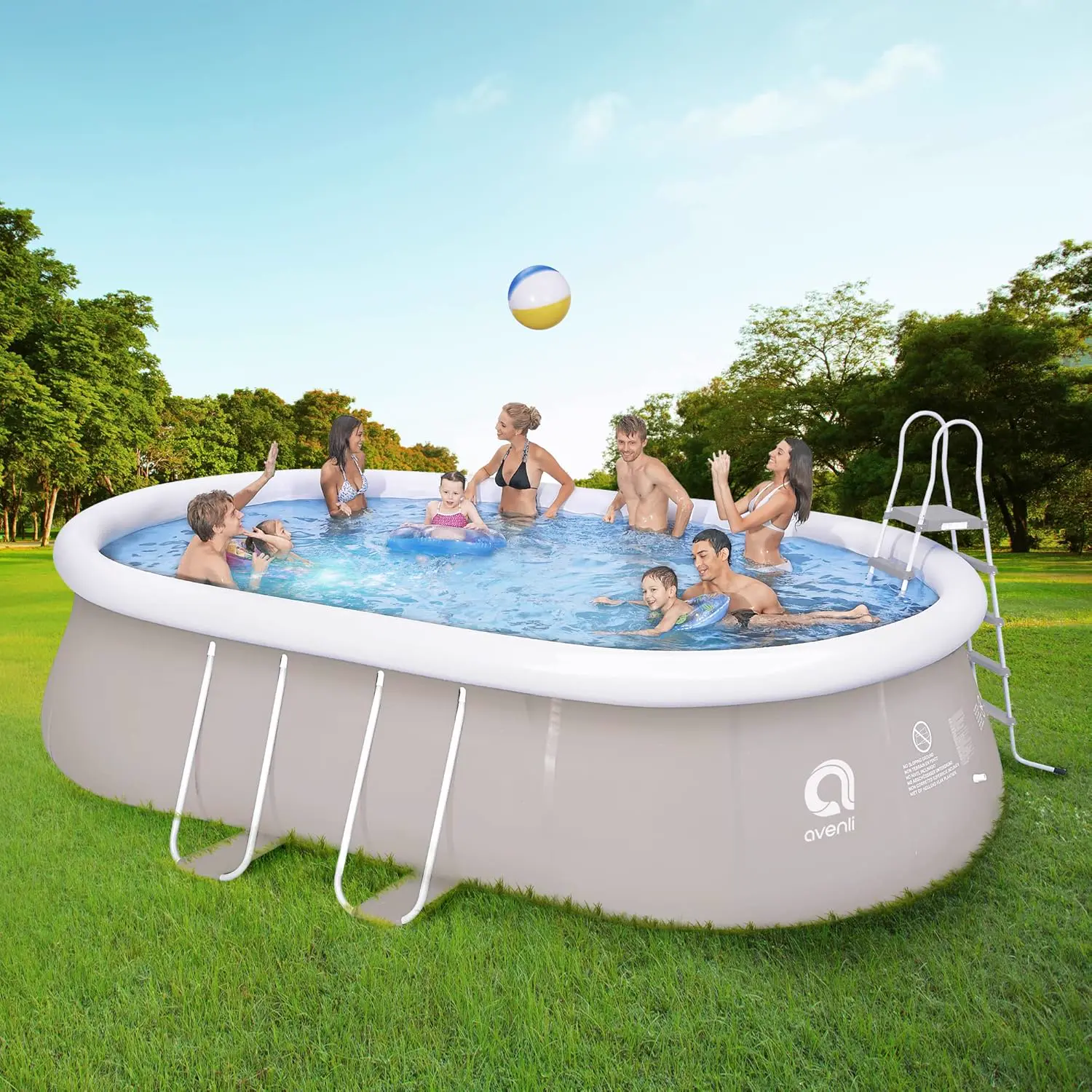 Piscine hors sol en aluminium gris vue 8