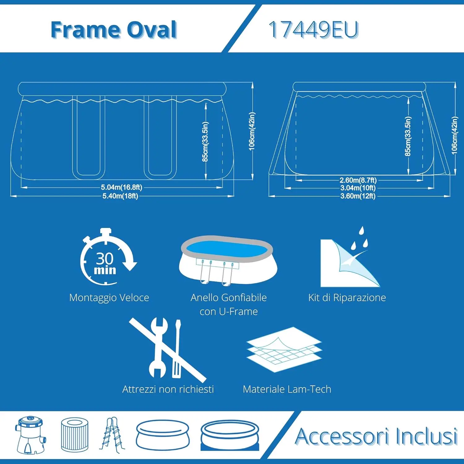 Piscine hors sol en aluminium gris vue 9