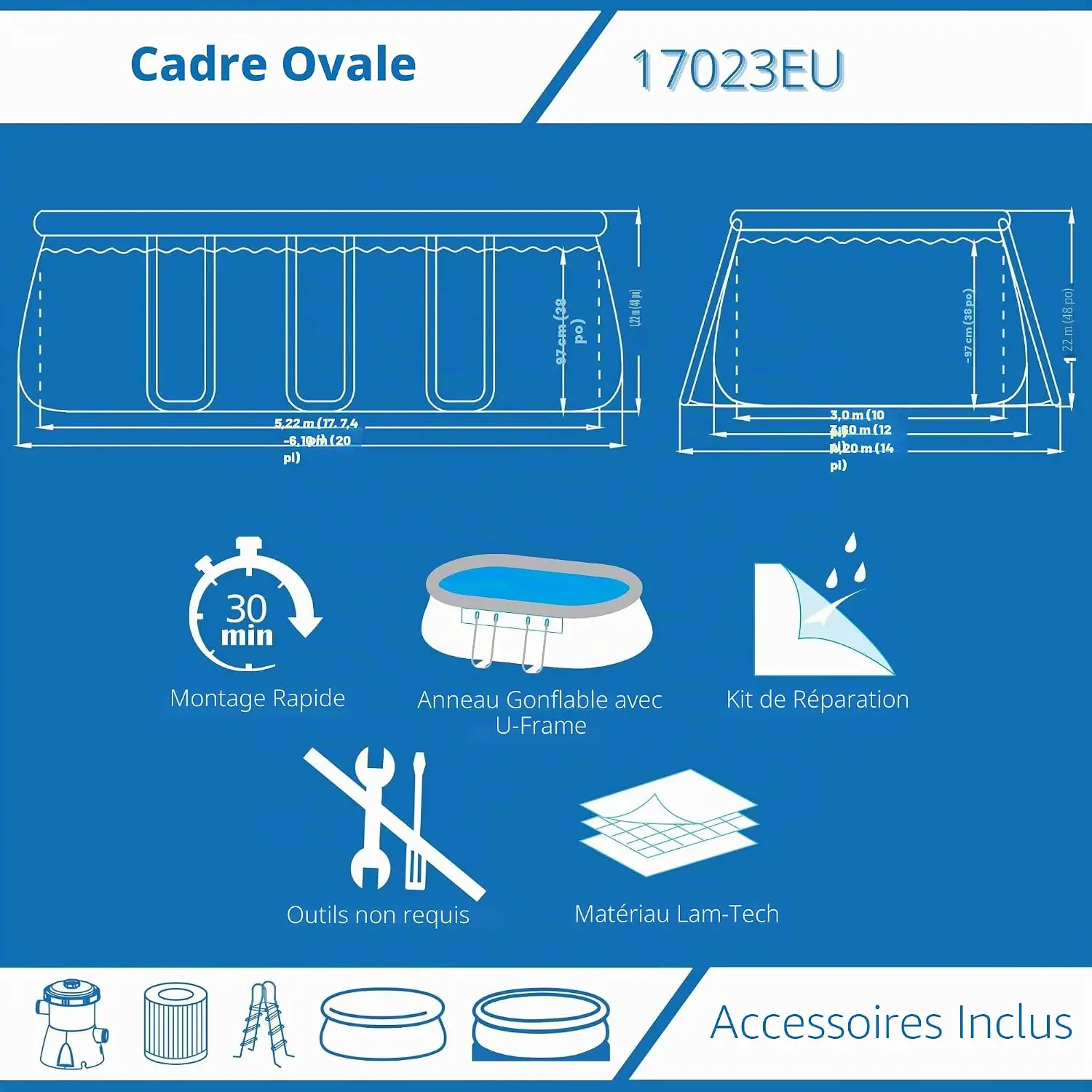 Piscine hors sol en aluminium gris vue 9