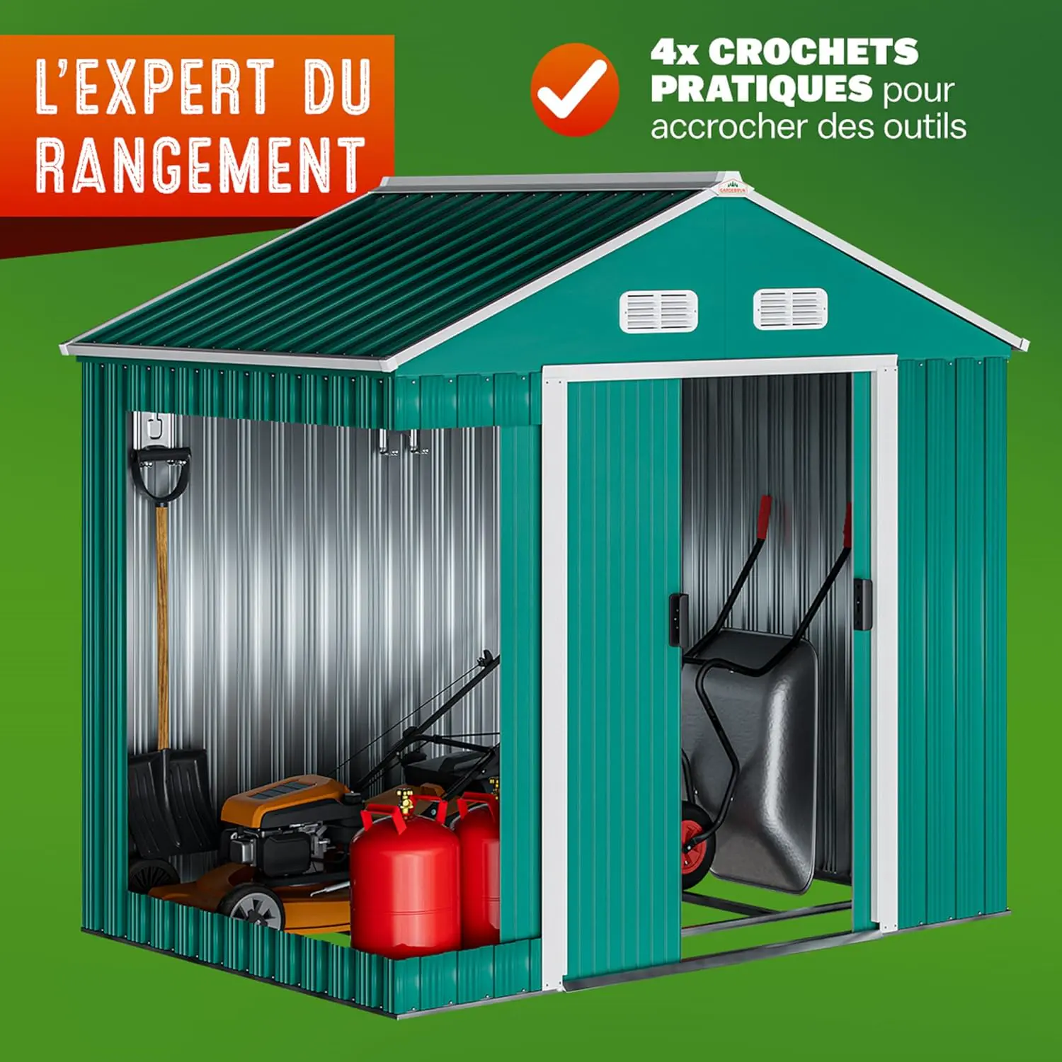Abri de jardin en métal en métal vert 2m² vue 2