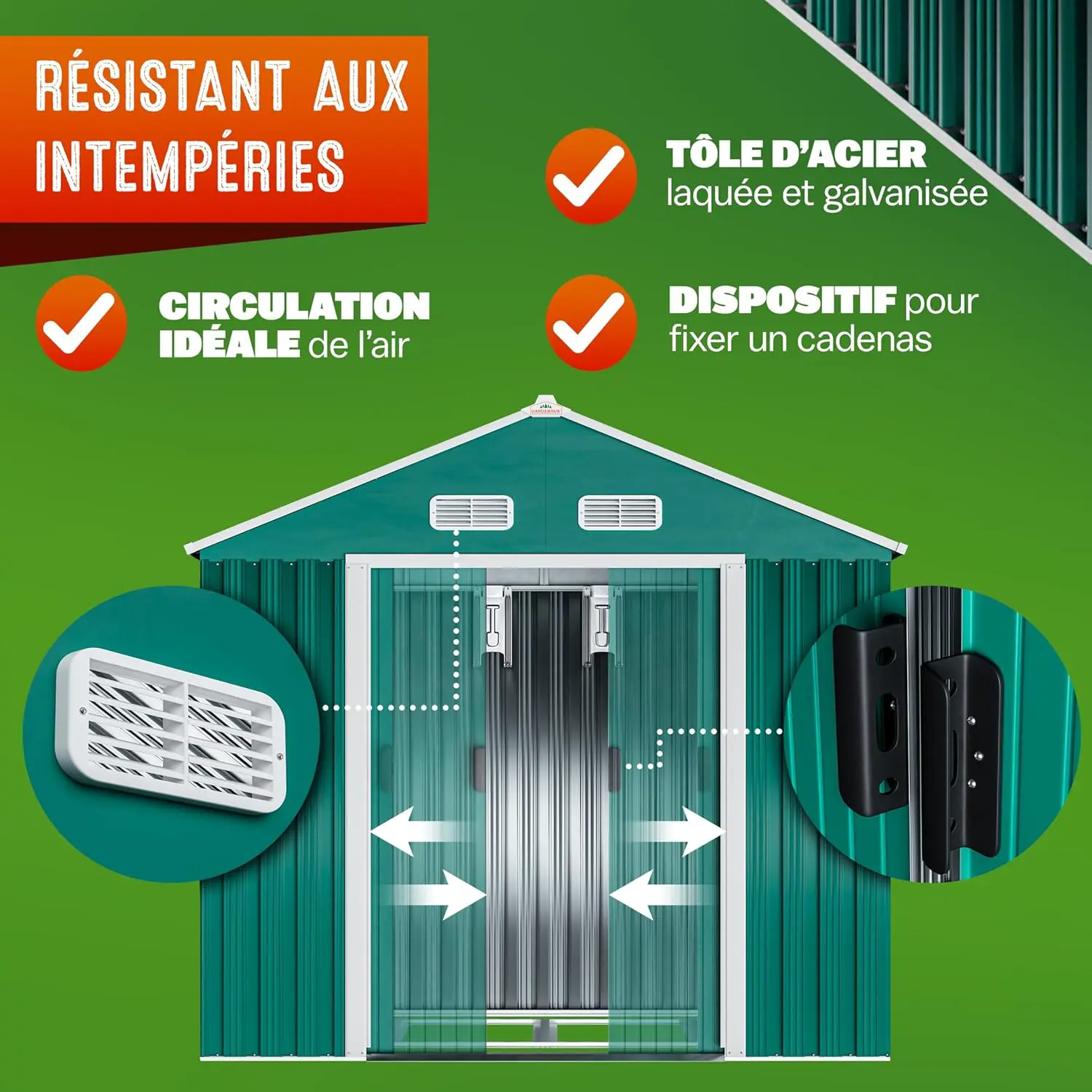 Abri de jardin en métal en métal vert 2m² vue 4