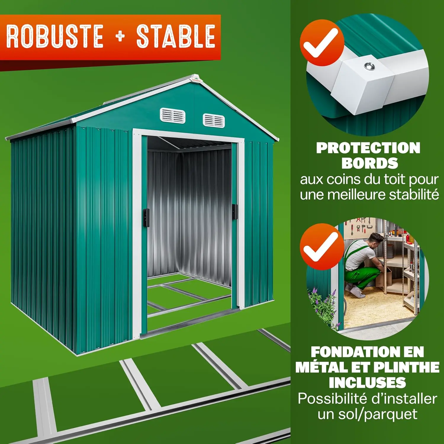 Abri de jardin en métal en métal vert 2m² vue 6