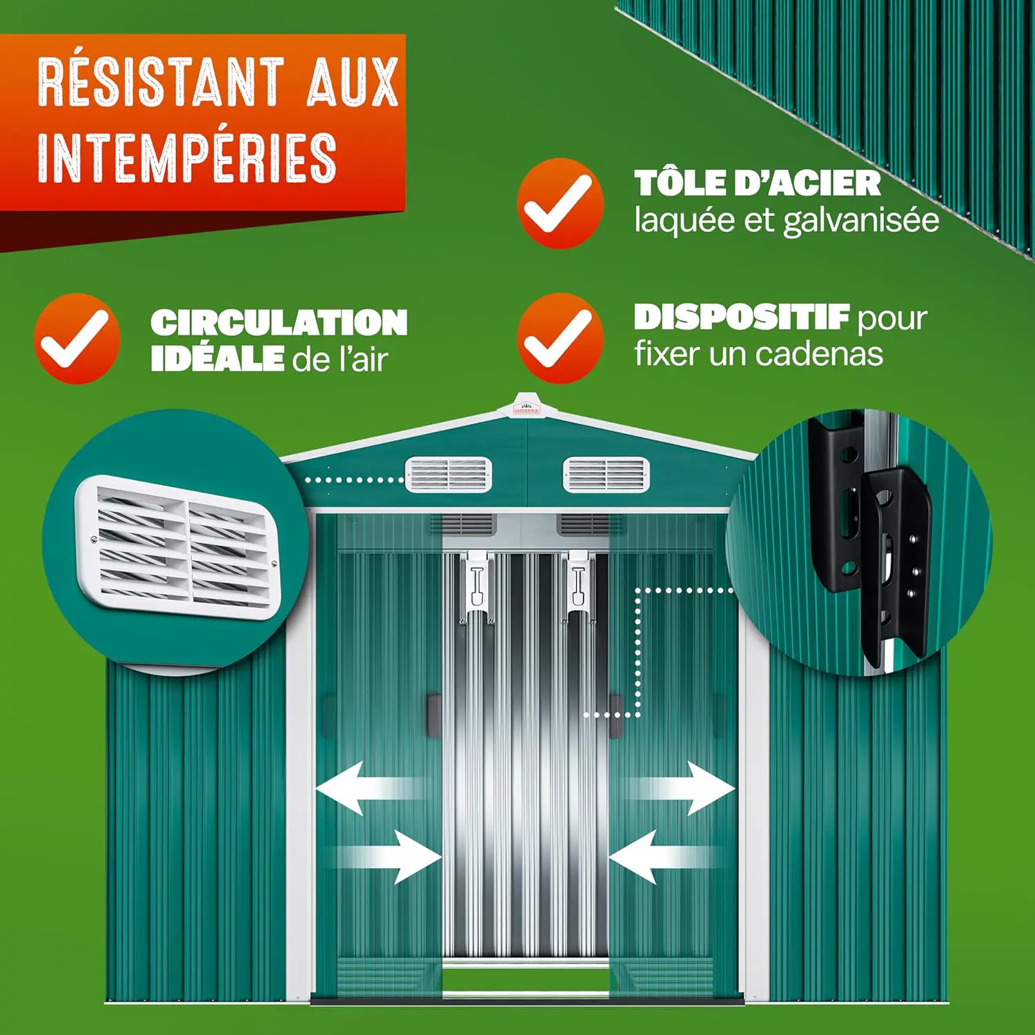 Abri de jardin en métal en acier vert 5m² vue 4