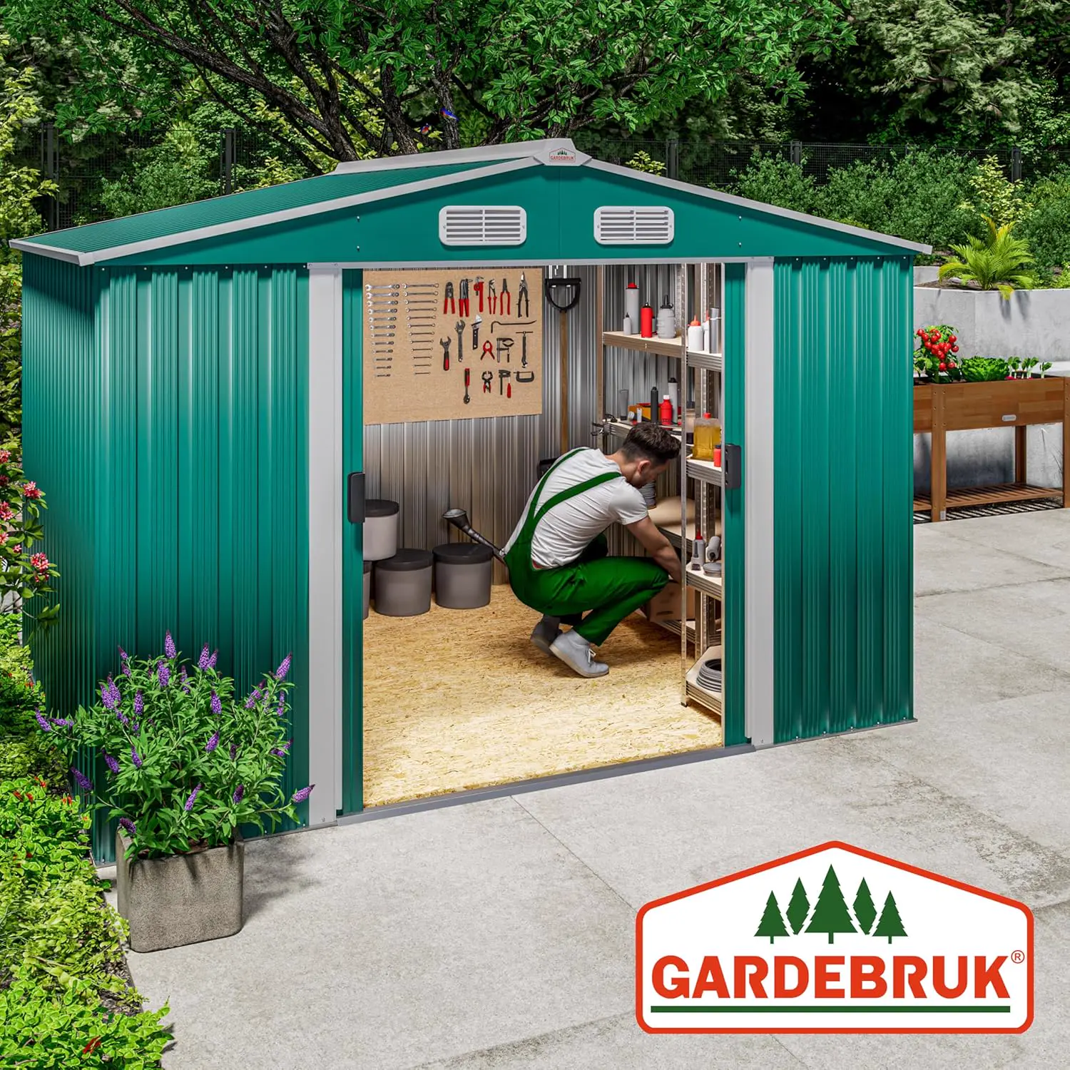 Abri de jardin en métal en acier vert 5m² vue 5