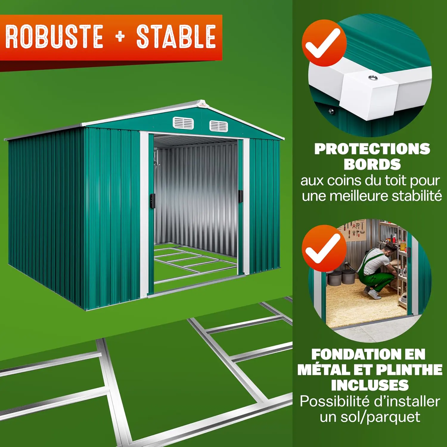 Abri de jardin en métal en acier vert 5m² vue 6
