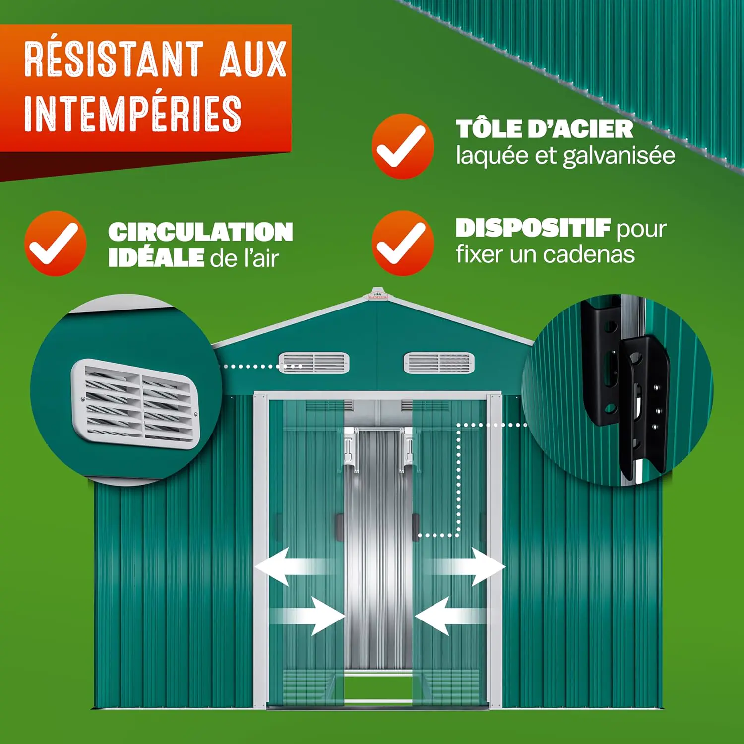 Abri de jardin en métal en acier vert 8m² vue 4